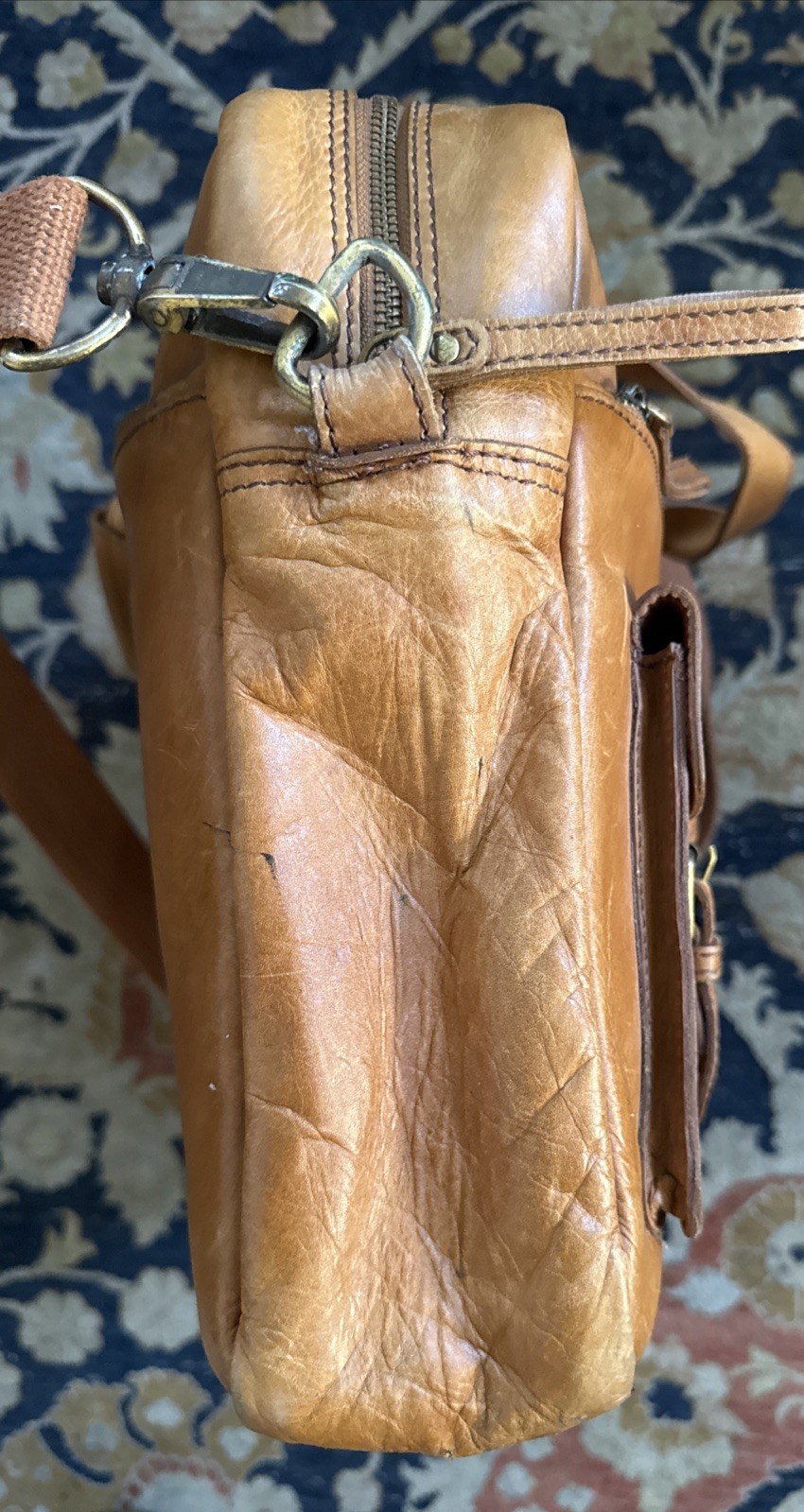 Rawlings Rugged Briefcase Large Distressed Leather Vintage Tan Heritage Stripe