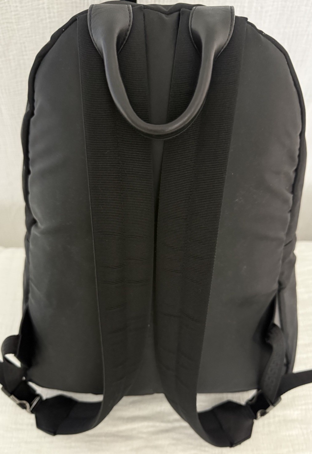 Versace Black-On-Black Nylon Backpack – Leather Front Panel w/ Stud Detail