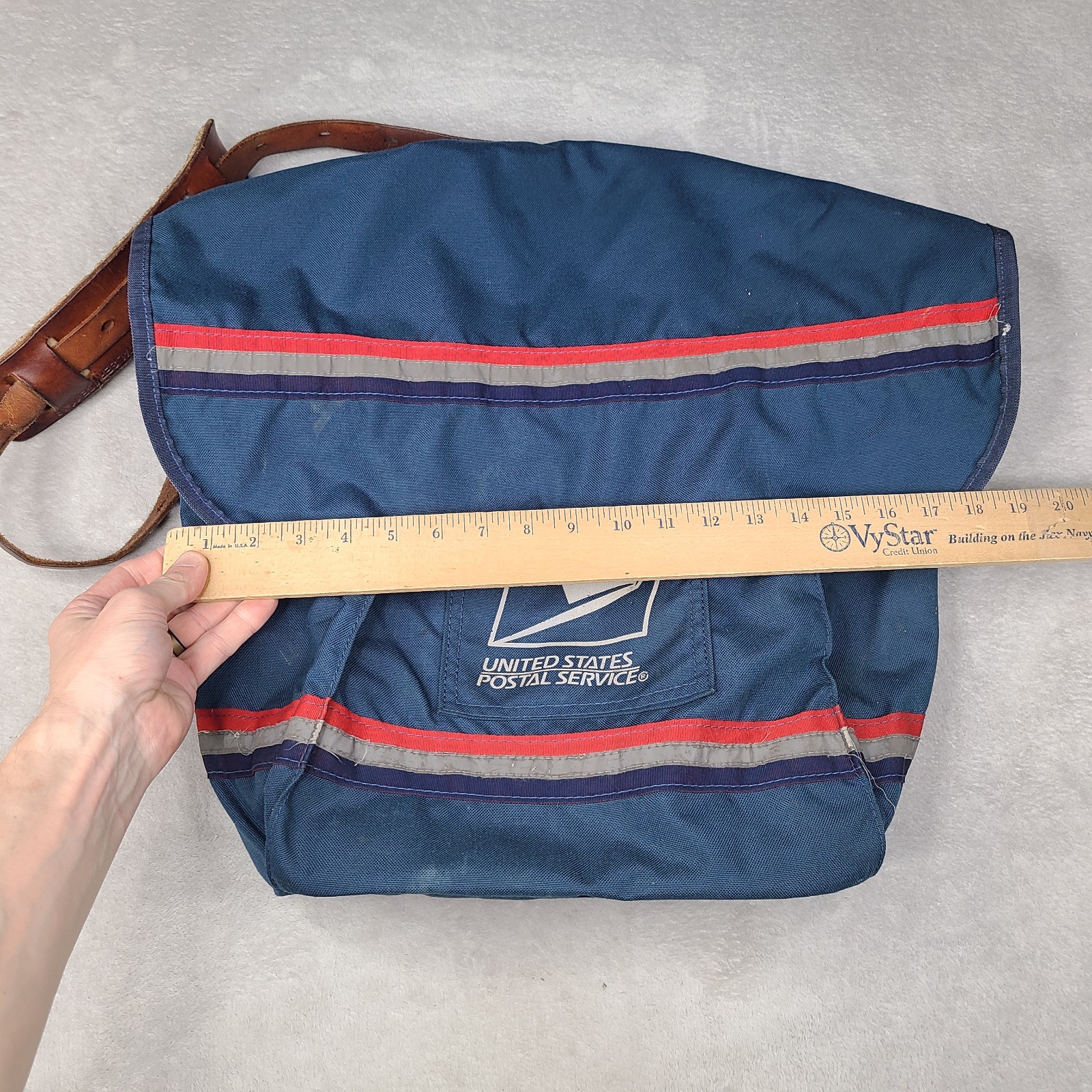 Vintage USPS Mail Carrier Bag Blue Canvas Messenger Satchel w/ Leather Strap