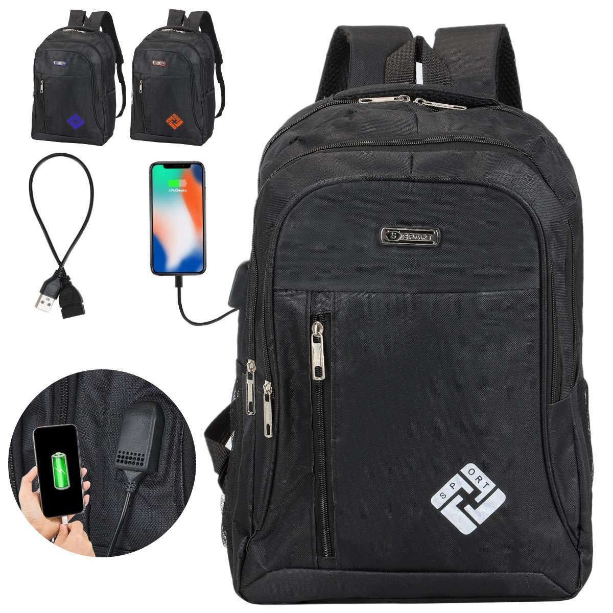 17″ Large Laptop Backpack Waterproof Business Travel Bag w/ USB Charge Port