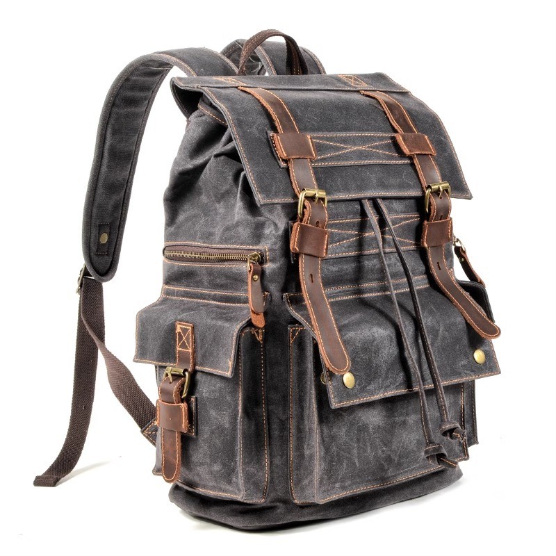 Retro Oil Wax Canvas Backpack Large Capacity Outdoor Travel Bag Leisure Knapsack