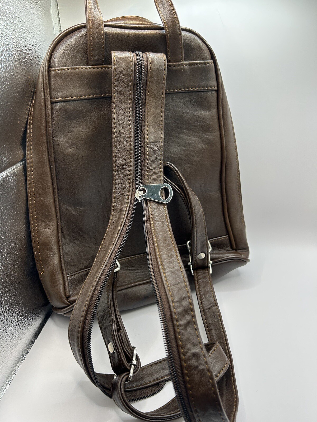 Brown Mashad Leather Split Zip Backpack