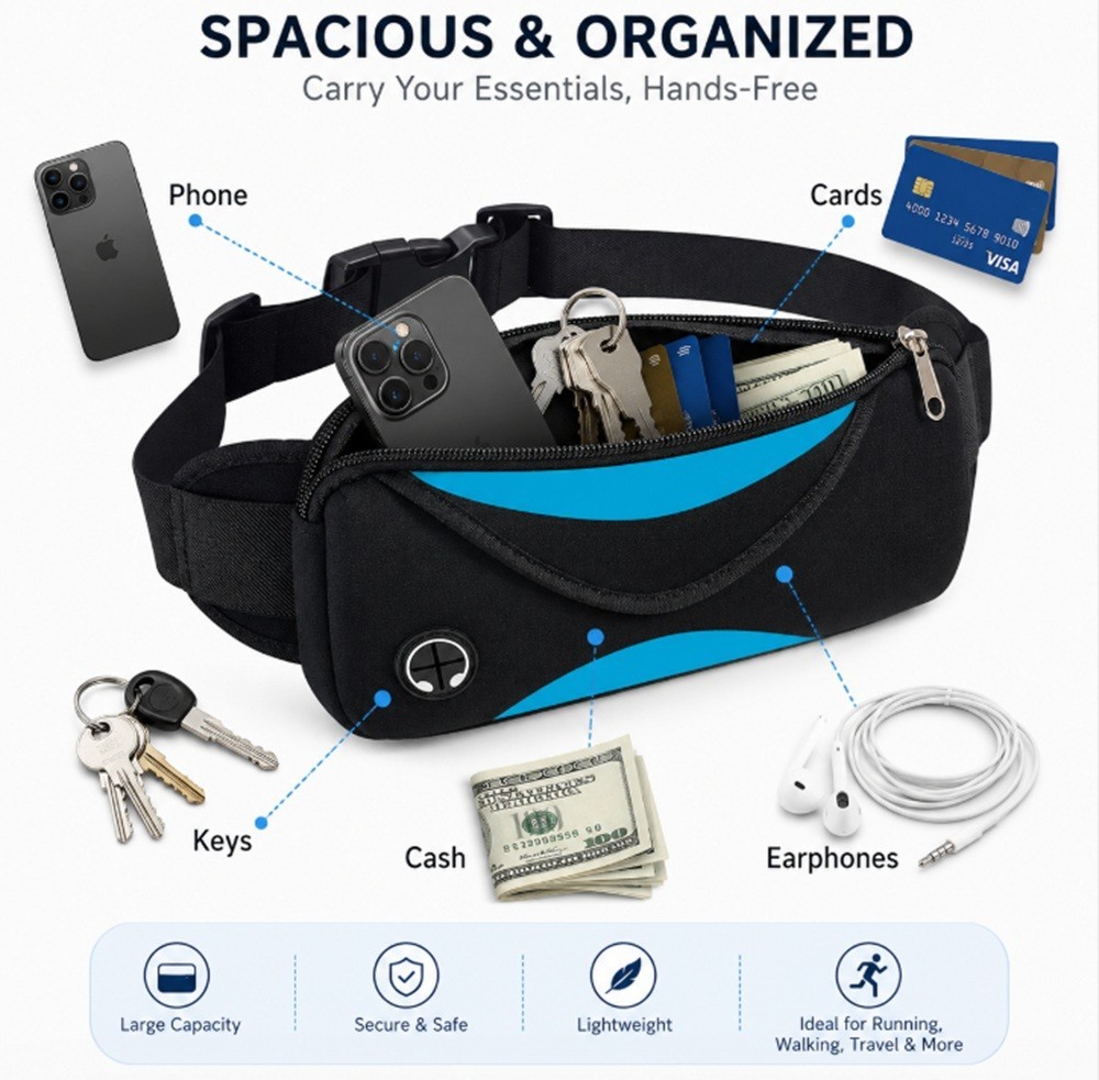 Adjustable Running Belt Water Resistant Waist Pack Fanny Bag Men Women Phone