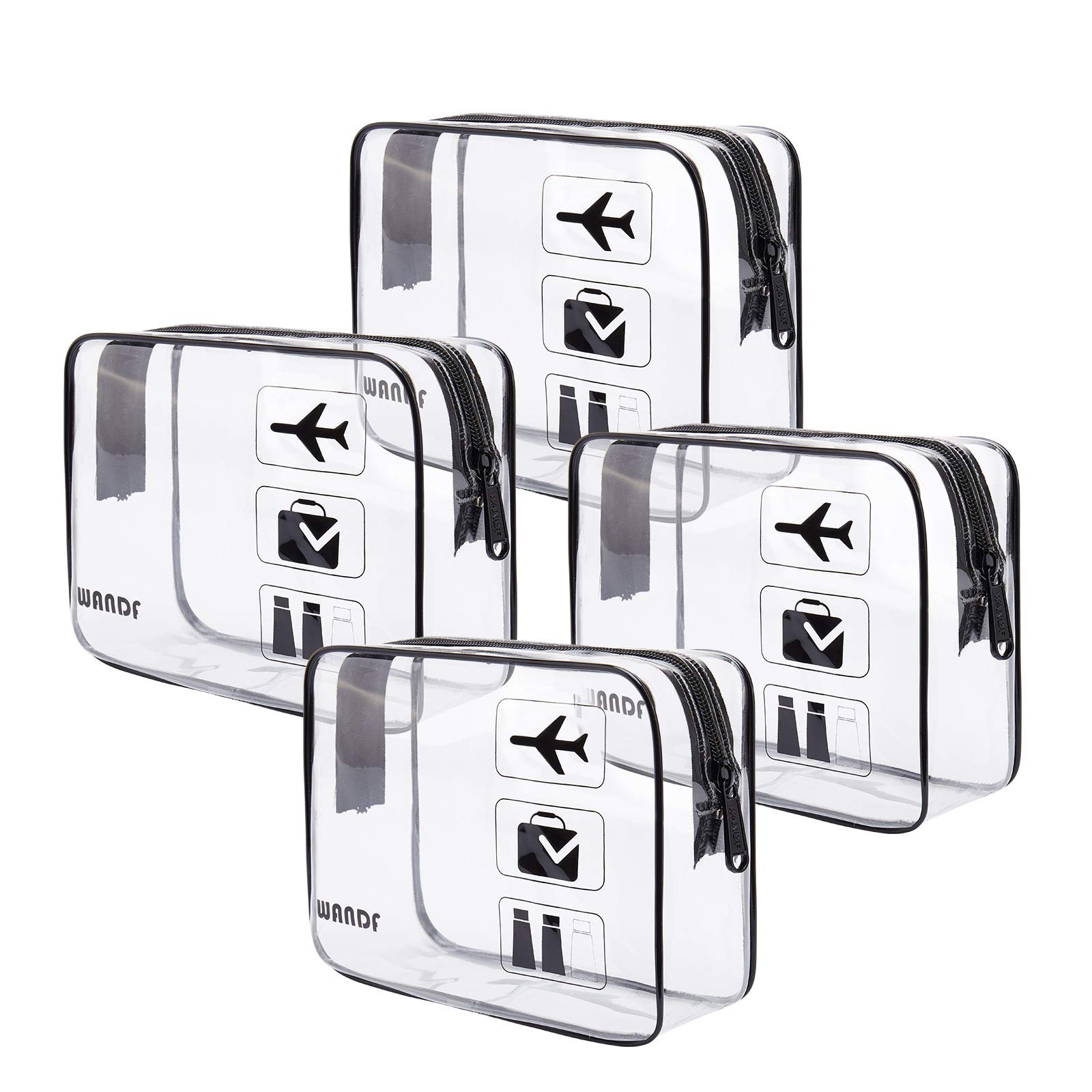 TSA Approved Clear Travel Toiletry Bag wih Zippers Pack of 4, Black 4