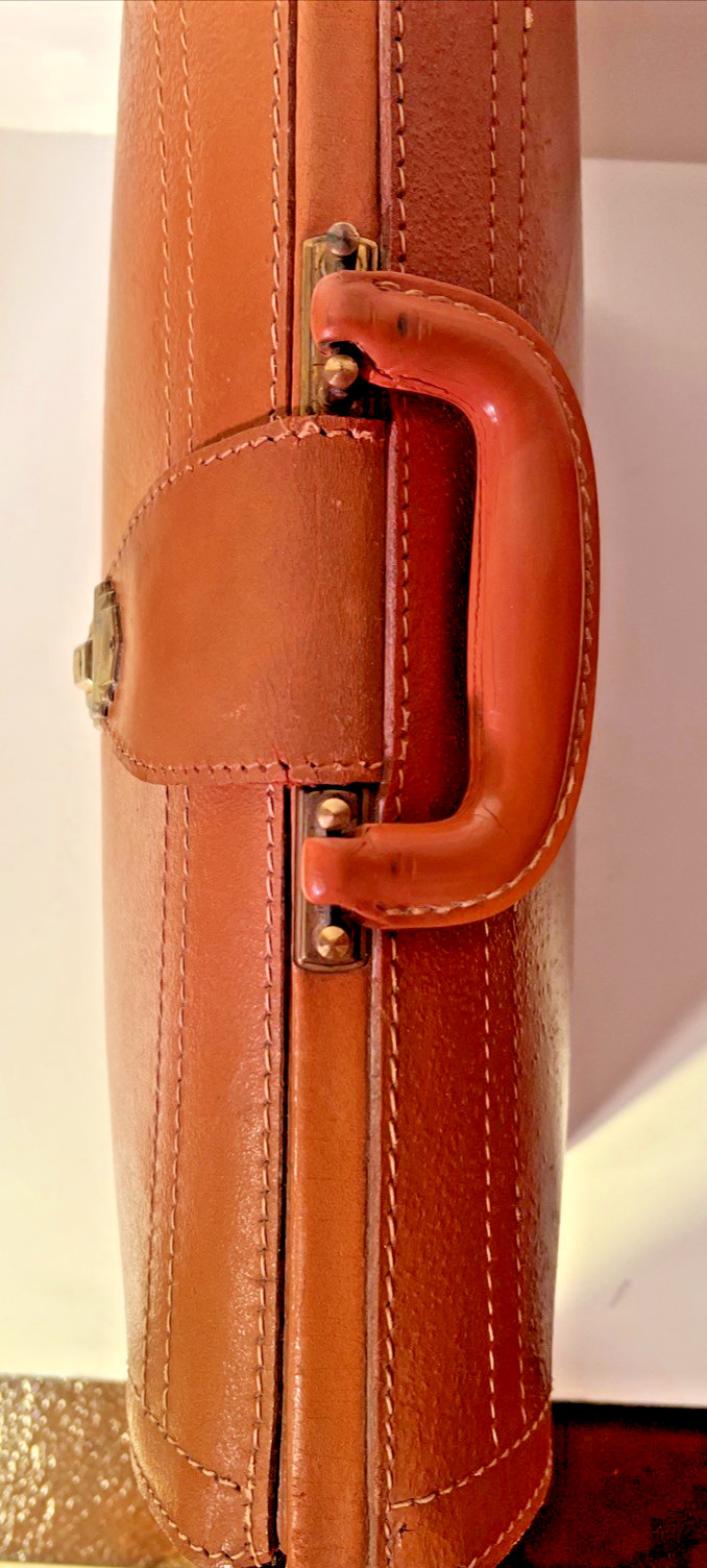 Vtg Genuine Leather Briefcase Cognac Deep Buffed Cowhide Legal Document Case