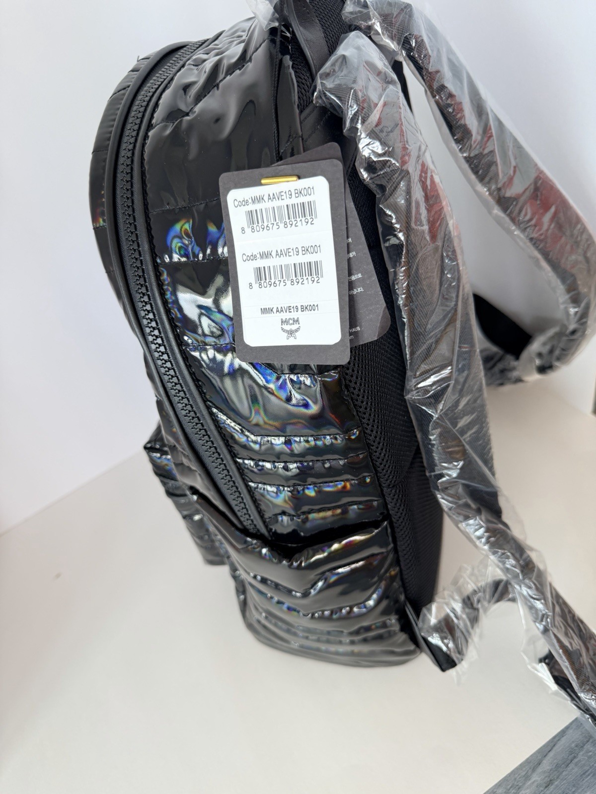 MCM Black Patent Quilted Backpack MMK AAVE19 BK001 NWT Authentic Rare