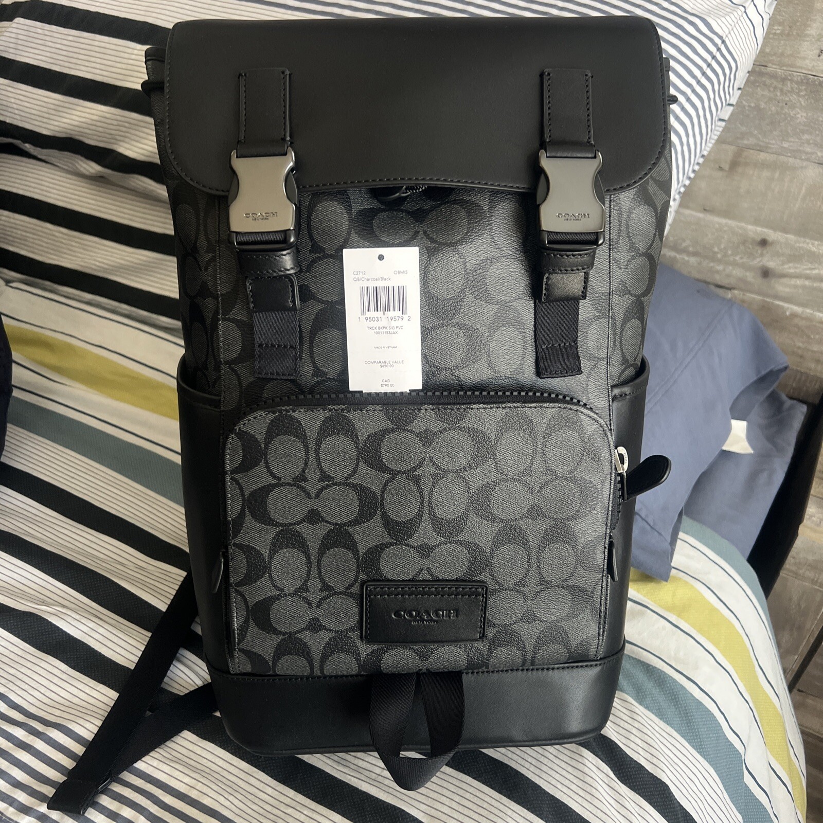 Coach Track Backpack In Color Charcoal/ Black Signature Canvas C2712