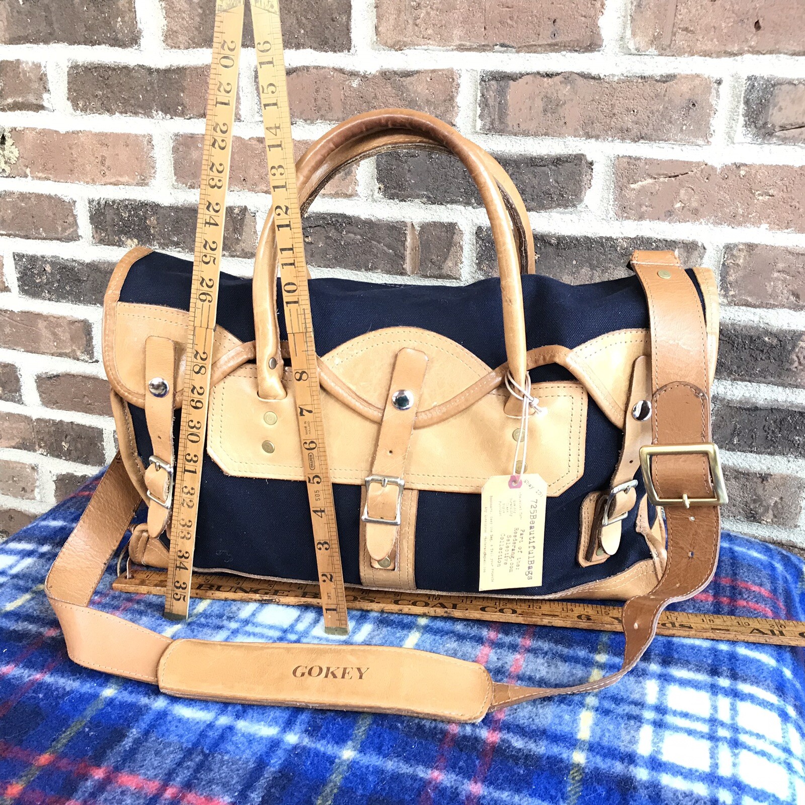 RARE VINTAGE HEAVY CANVAS & BRITISH TAN LEATHER MACBOOK BRIEFCASE BAG R$998