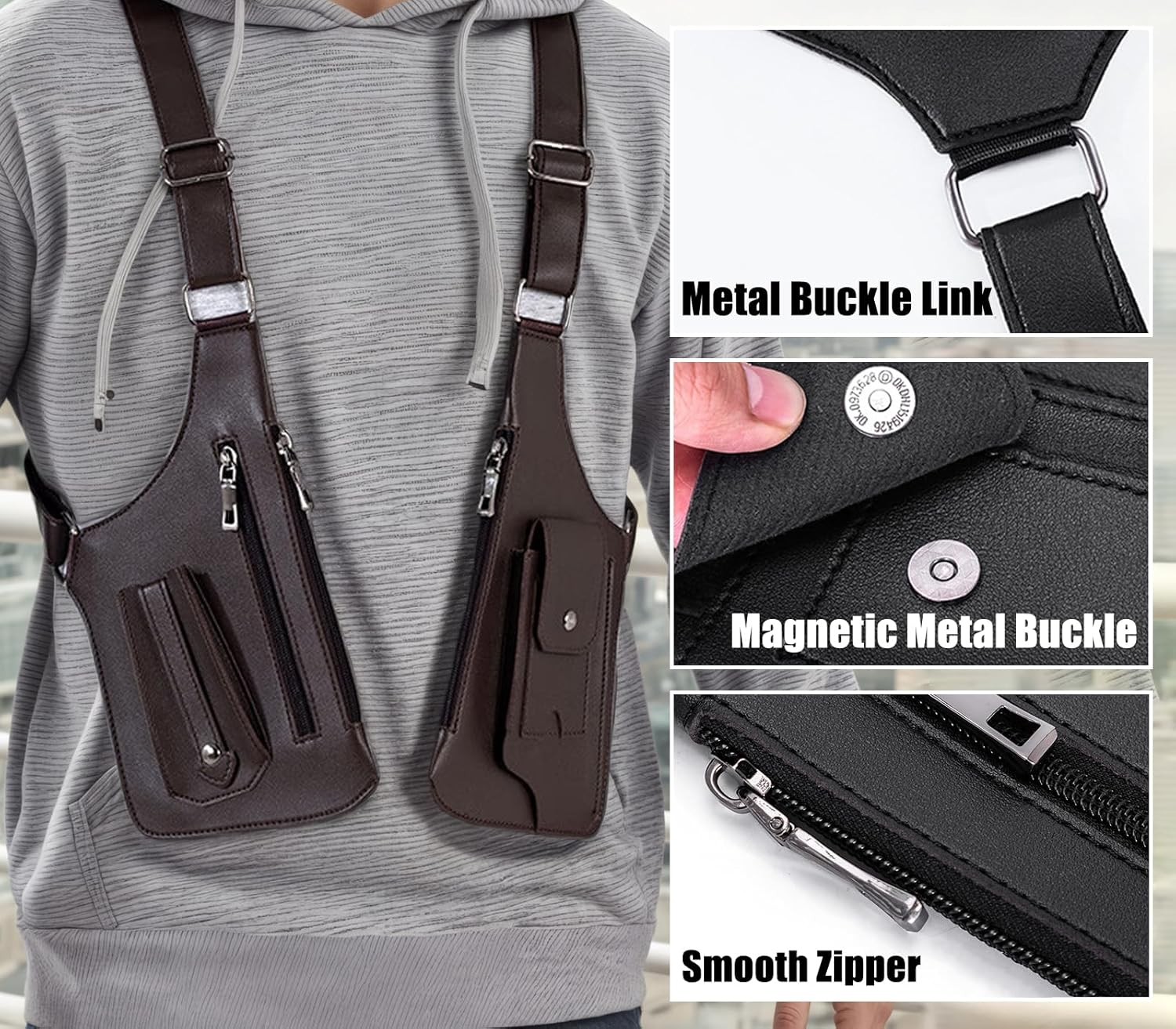 Adjustable Leather Underarm Shoulder Bag for Men with Anti-Theft Pocket