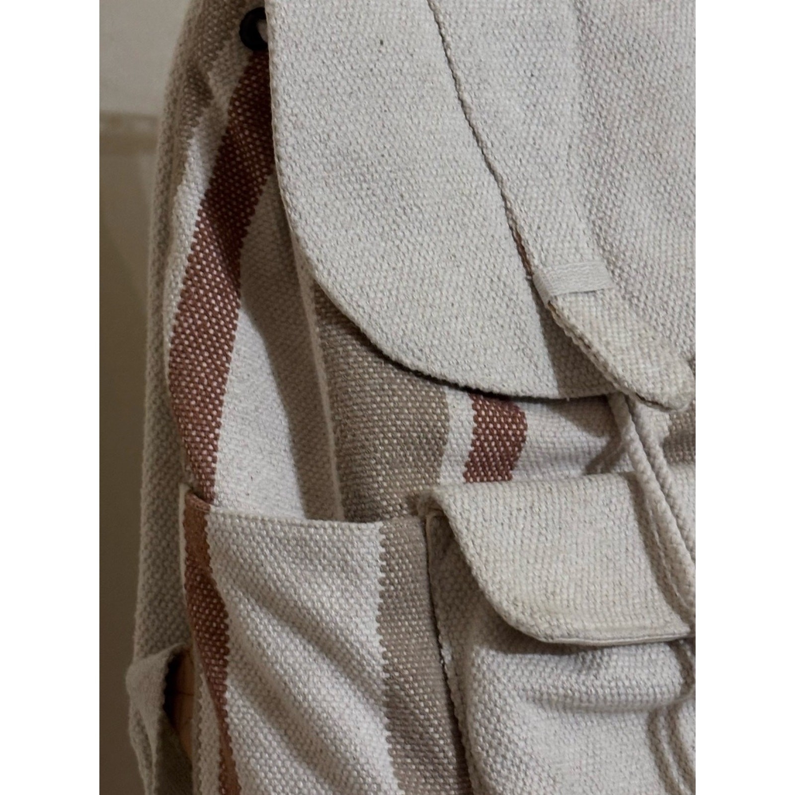 Universal Thread Canvas Stripe Drawstring Backpack – Neutral Stripe