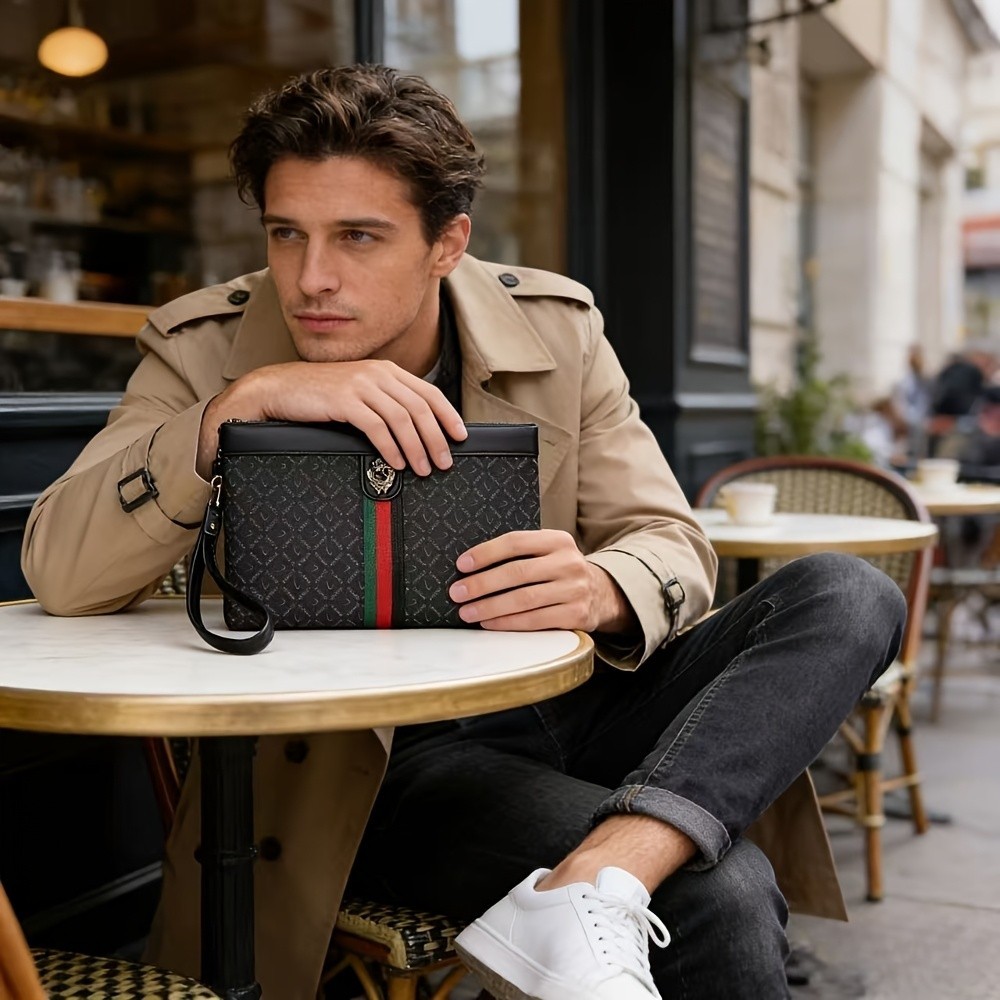 Men’s Lion Head Metal Buckle Clutch Bag – Business Casual Envelope Handbag