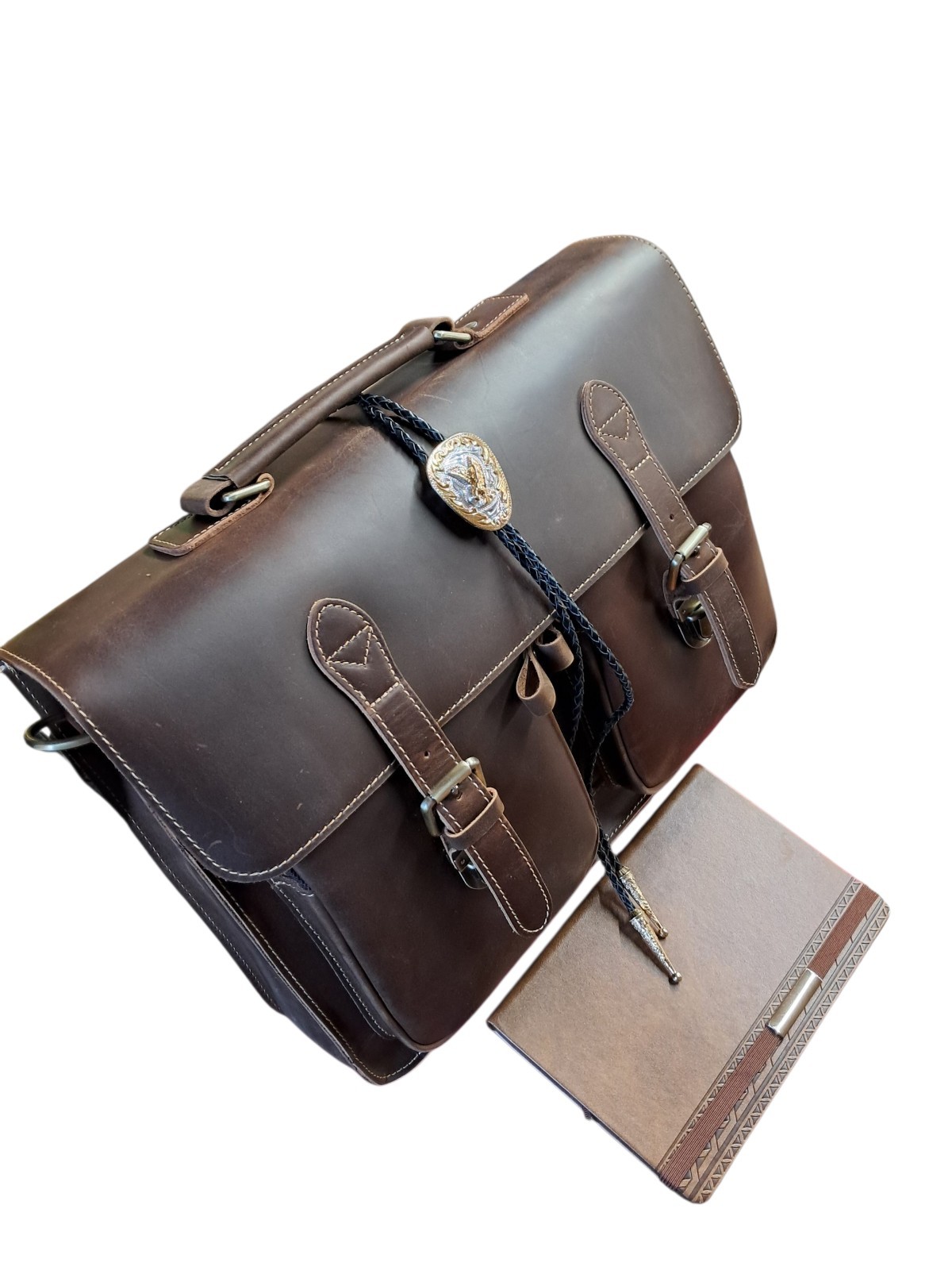 Crazy Horse Leather Briefcase Messenger Bag Business Laptop CNC Necktie Western