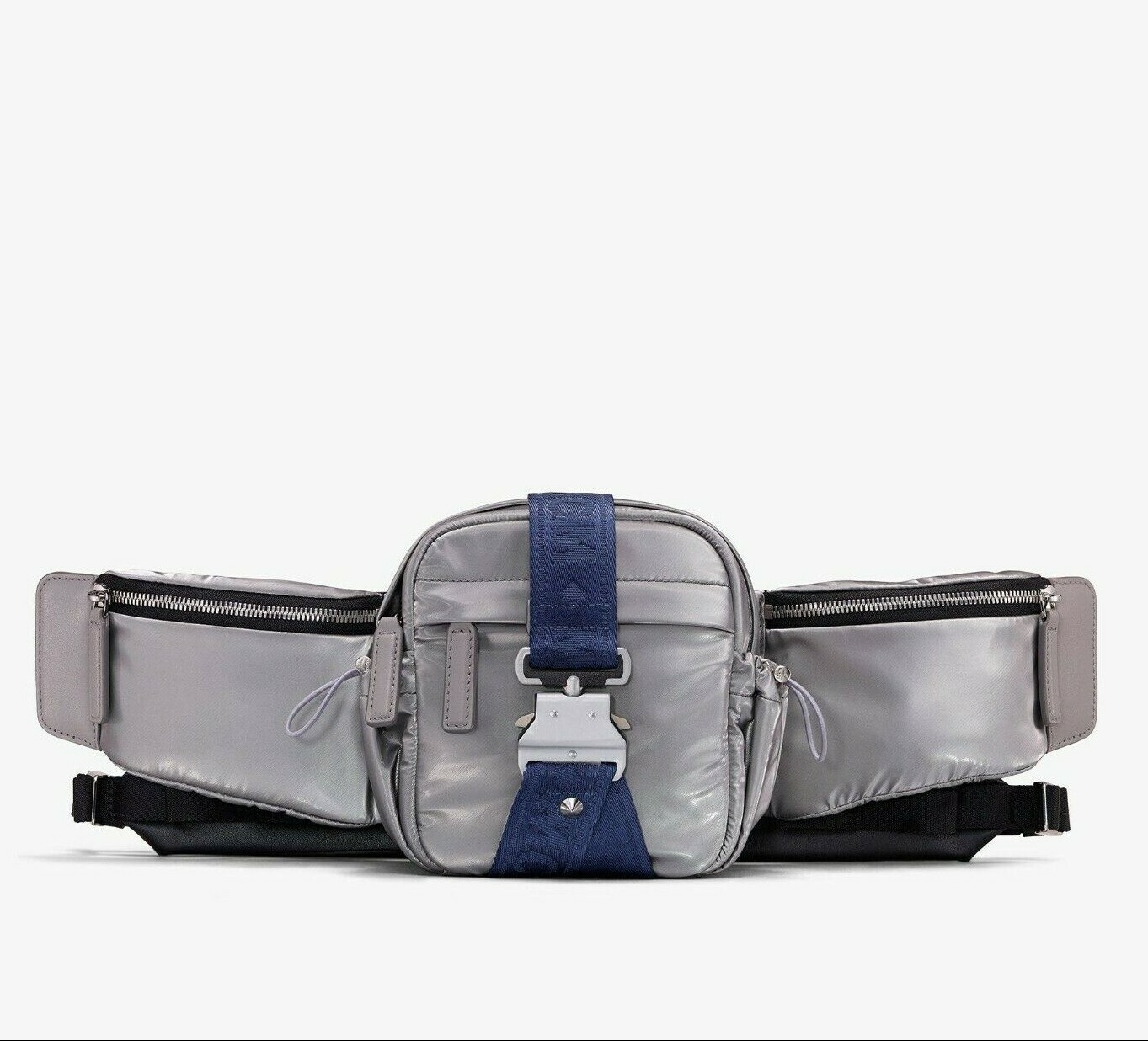 $525 New MCM Unisex Silver Nylon Jemison Crossbody 2 in 1 Bag MUR9AJV03TV001