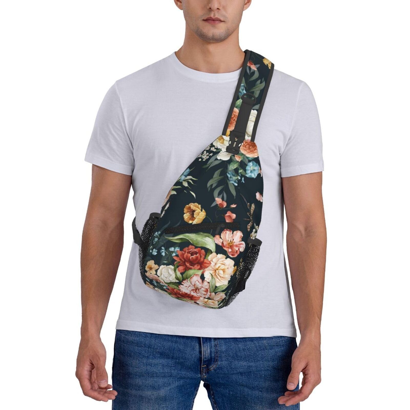 Colorful Floral Pattern Crossbody Sling Bags Flowers Green Leaves Branches Sl…