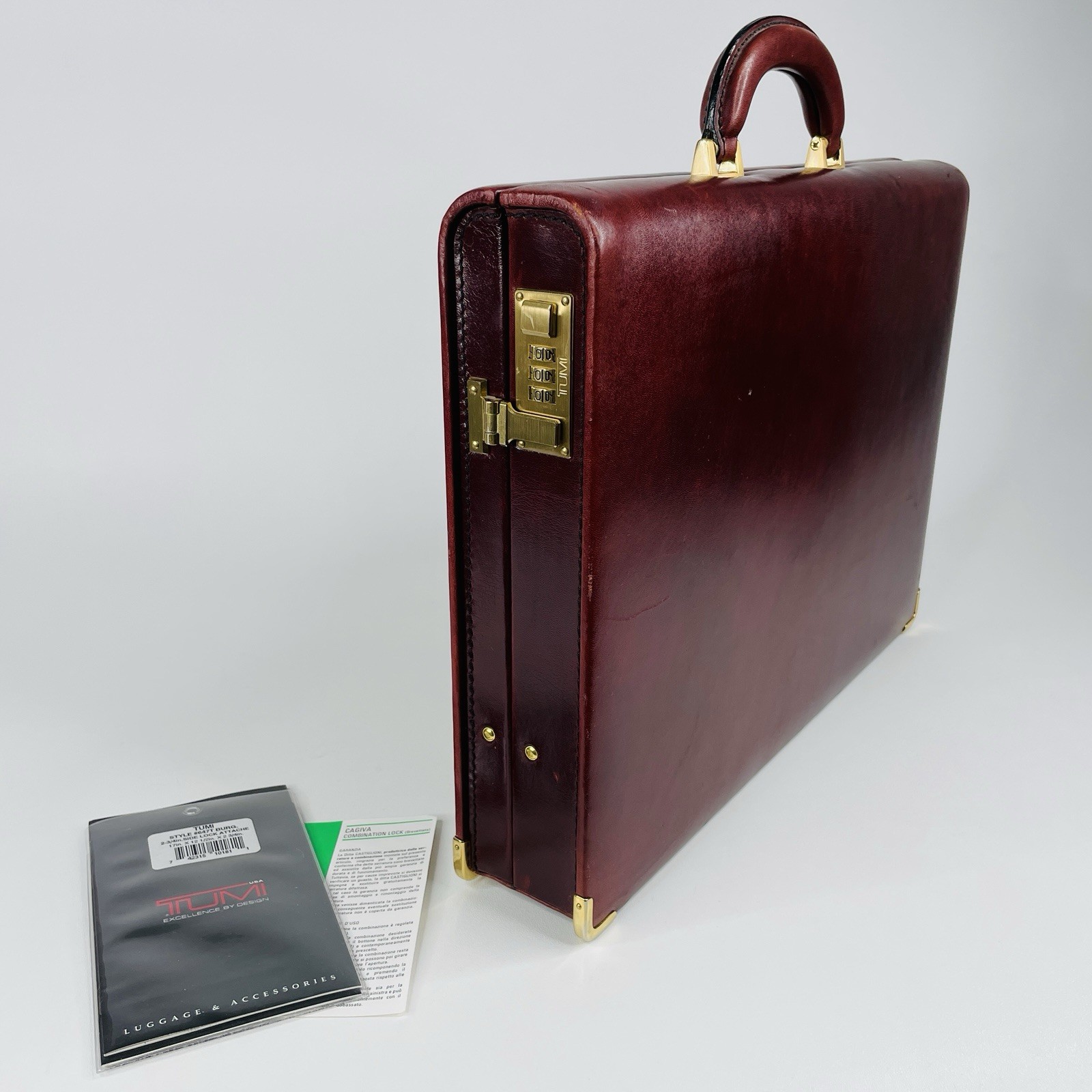 TUMI Burgundy Side Lock Attaché Leather Slim Hard Case Briefcase 2.75″, 1990s