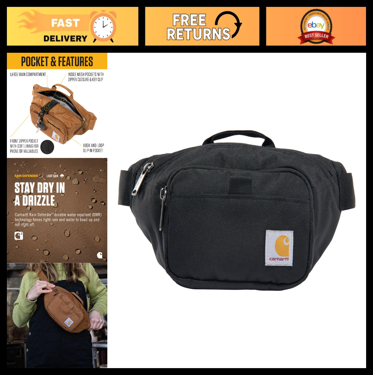 Durable Adjustable Sling Bag – 600-Denier Water Resistant Hip Pack for Travel