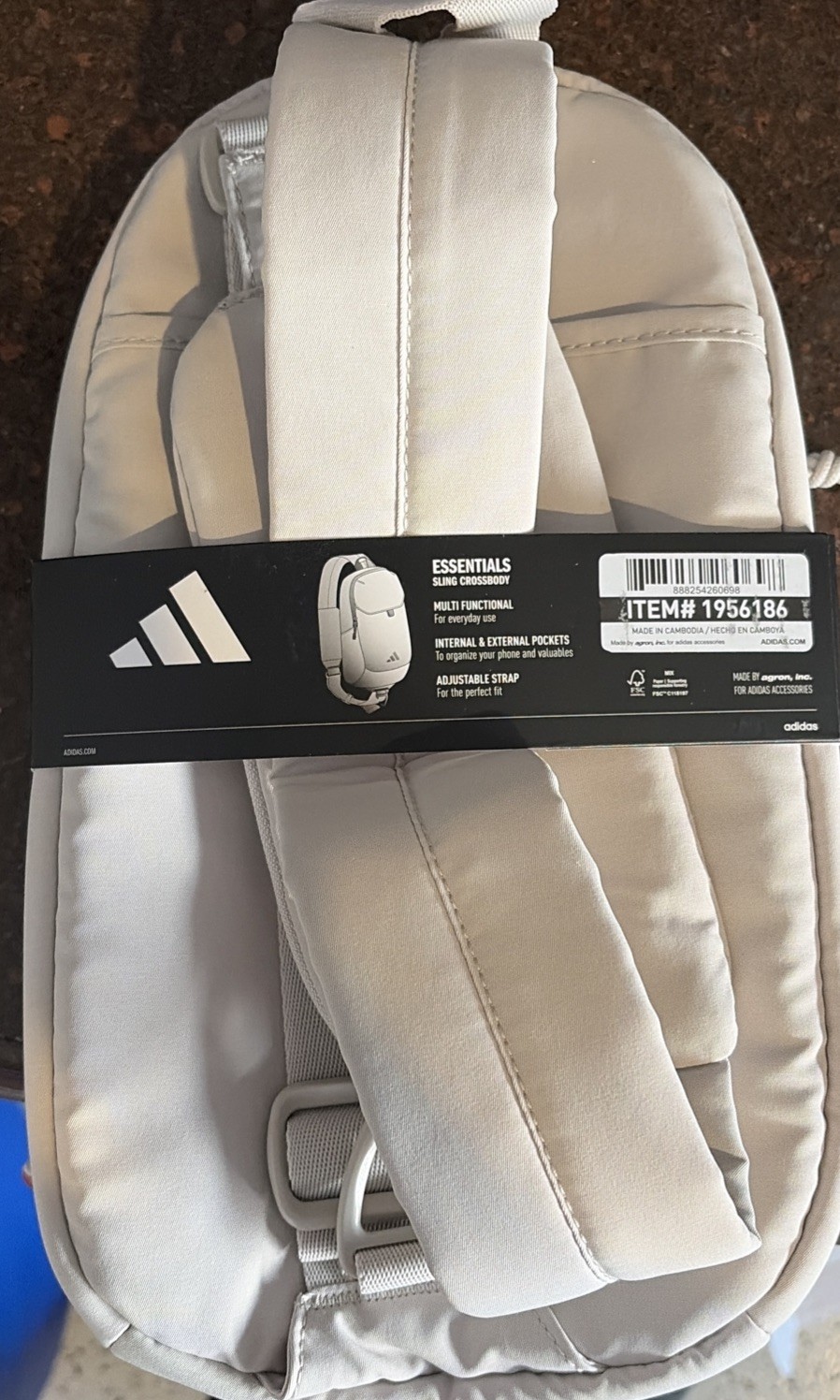 Adidas UNISEX Essentials 3 Sling Crossbody Beige Bag Cell Phone Pocket New $45