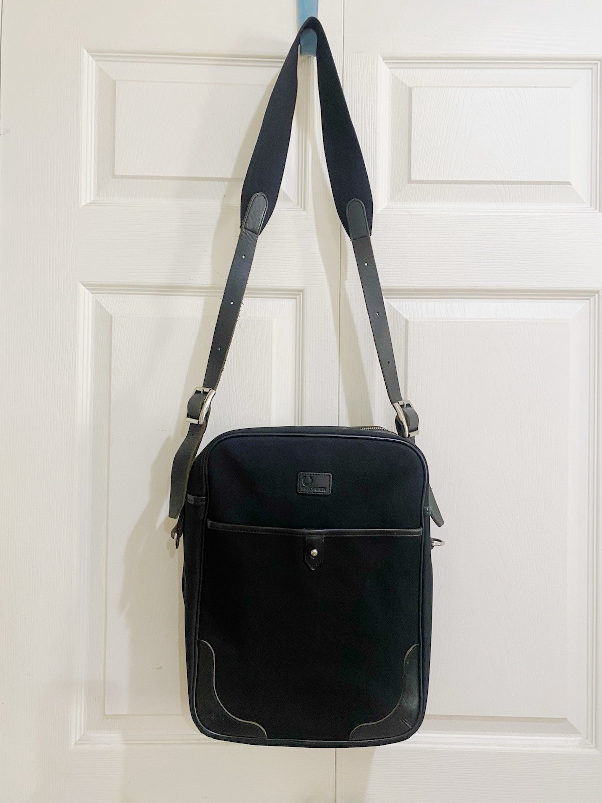 Fred Perry Messenger Crossbody Bag Black Canvas Travel Bag