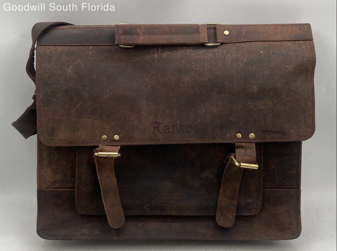 Vintage Ramez Mens Brown Inner Pockets Top Handle Briefcase Laptop Bag