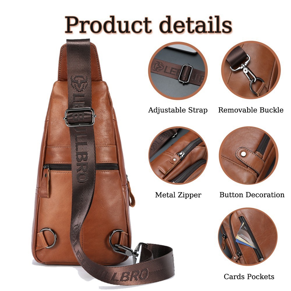 LEBULLBRO Men’s Genuine Leather Chest Bag Sling Backpack Crossbody Shoulder Bag