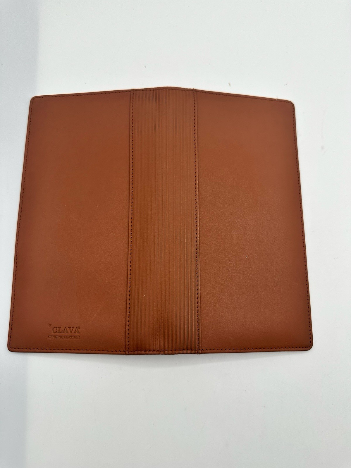 CBS Television Stations Clava Leather Tan Brown Checkbook Credit Card Organizer