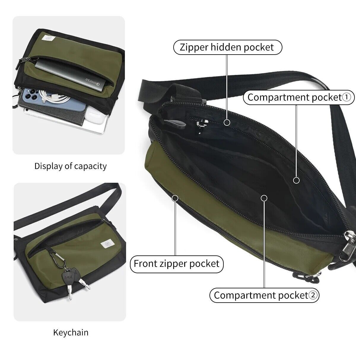 Men Shoulder 7.9inch Lightweight Crossbody Casual Sling Bag Waterproof Handbag