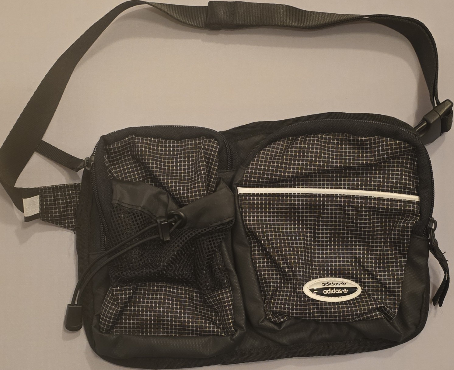 Adidas Trefoil Black/White Checkered Waist Or Hip Bag Zip Pockets Adjustable