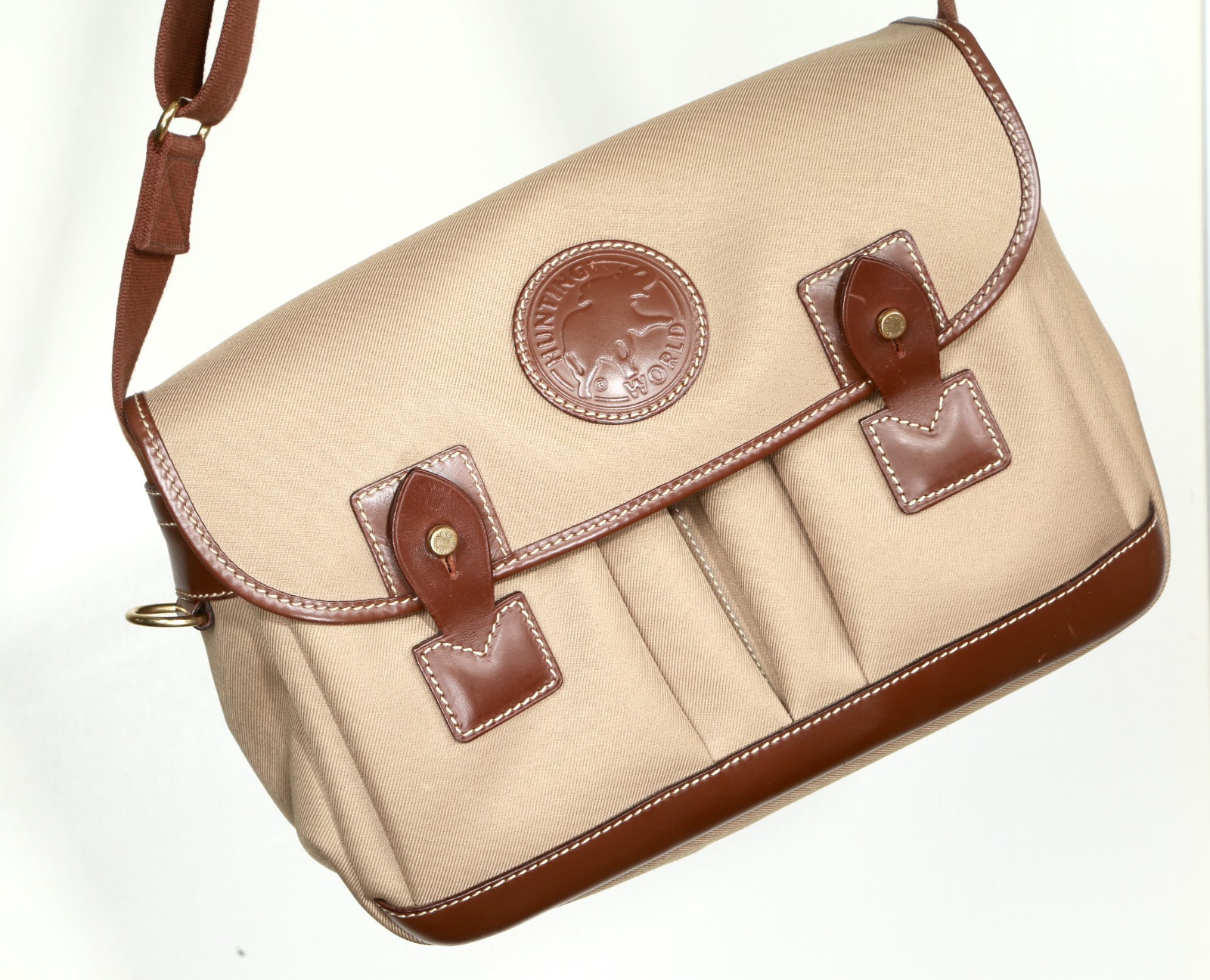 Hunting World Authentic RARE Shoulder Canvas Leather Brown Tan Messenger Bag