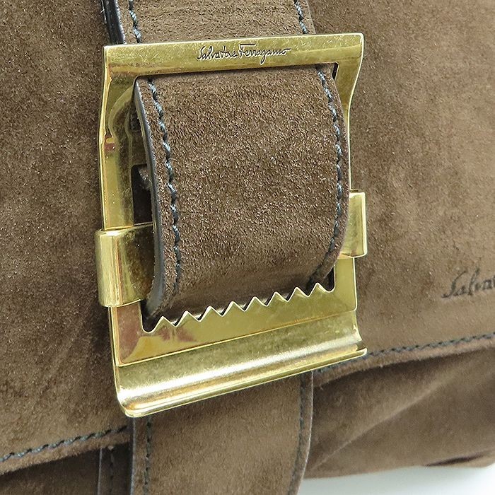 Salvatore Ferragamo Messenger Bag Shoulder Suede Belt Brown Vintage 38x30x13cm