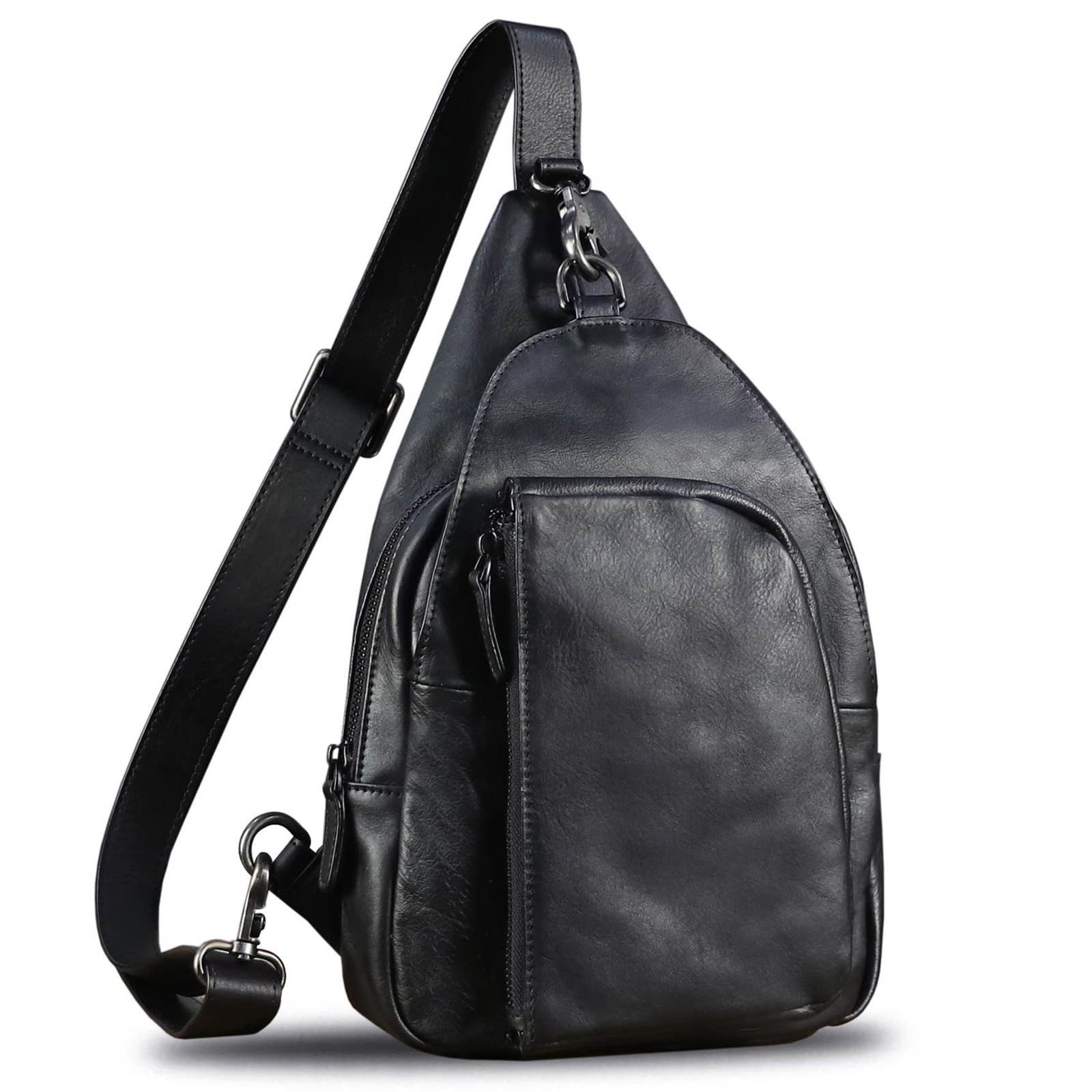 Genuine Leather Sling Bag Vintage Crossbody Hiking Shoulder Bag Sling Backpac…