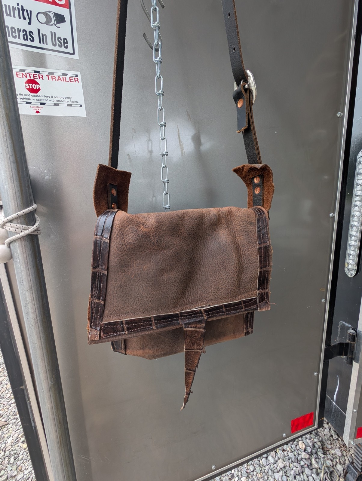 Kodiak Leather Cowhide Alligator distressed brown crossbody bag adjustable