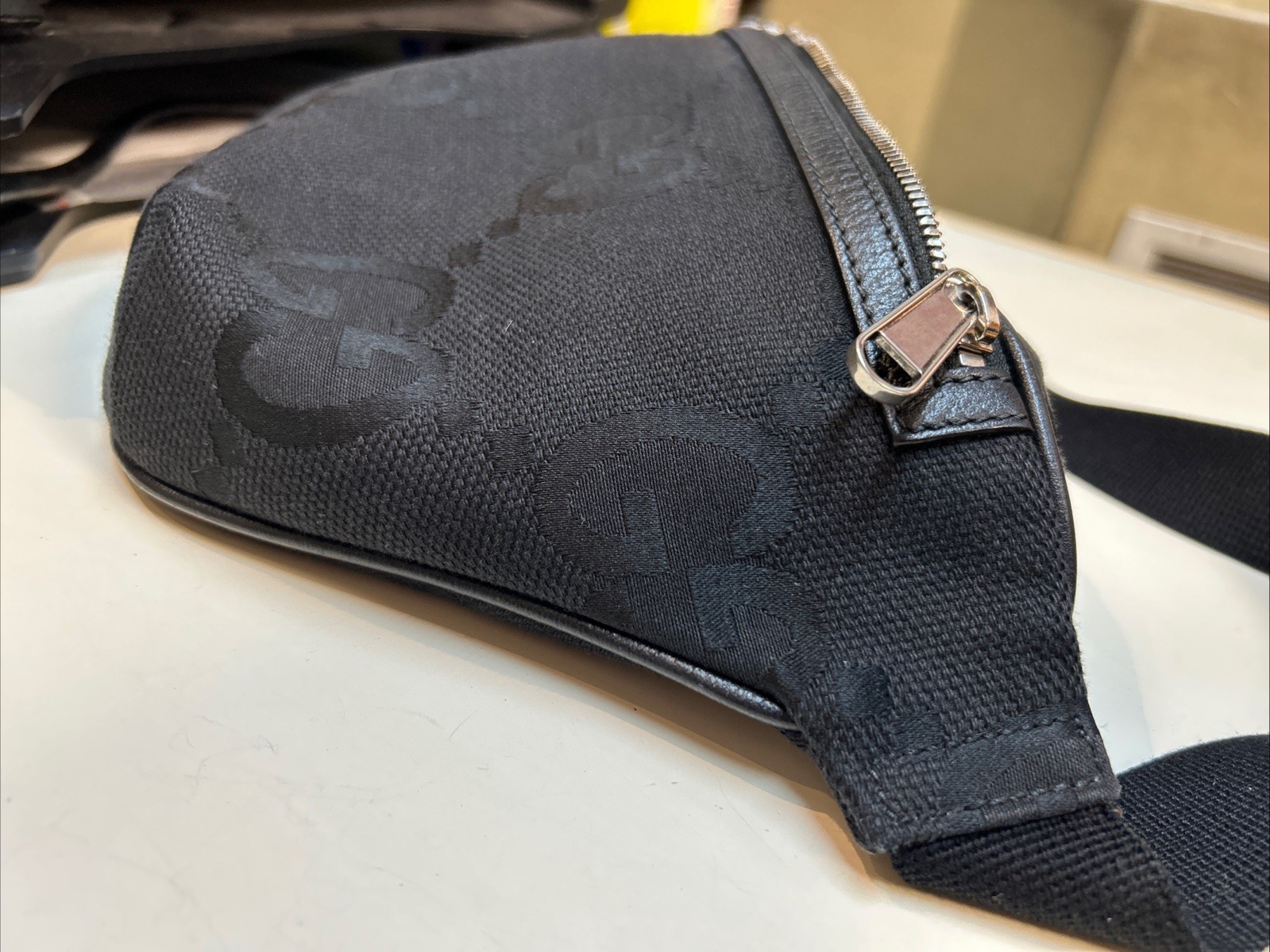 Gucci Monogram Jumbo GG Black Canvas Fanny Belt Bag