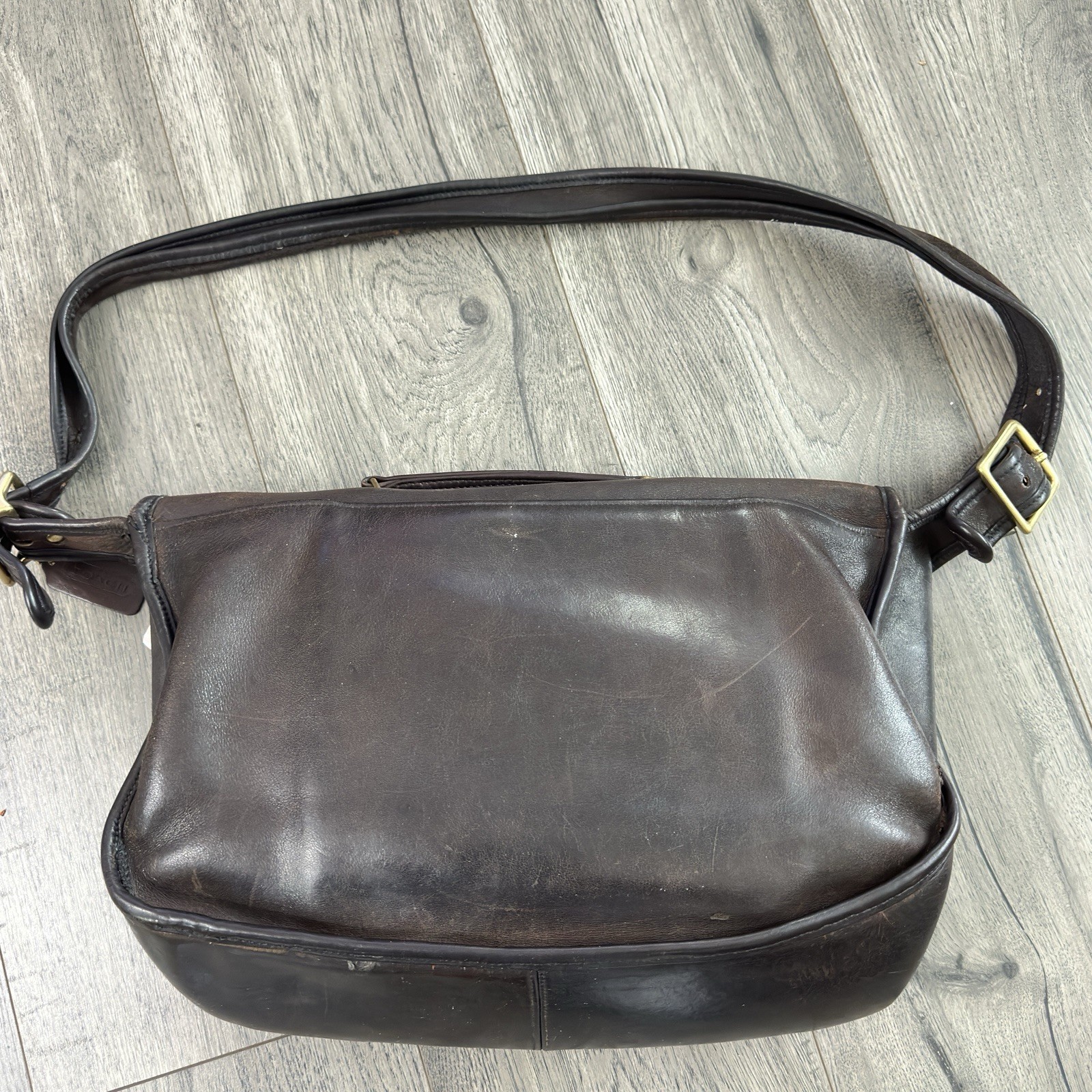 Vtg COACH Leather Carrier MUSETTE Bag Brown Solid Brass Hardware NYC Made In USA