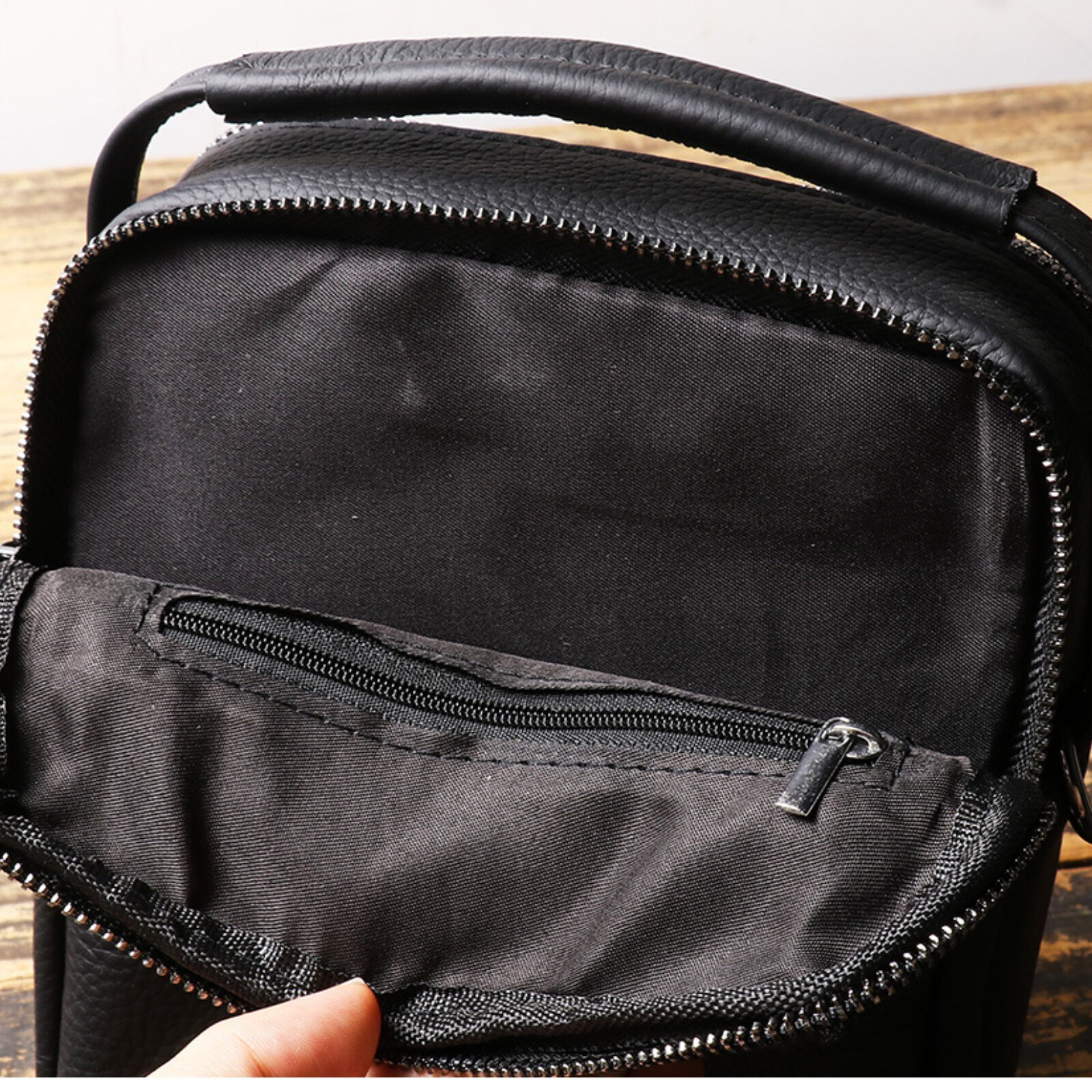 Men’s Small Leather Crossbody Bag Compact Travel Shoulder Bag Organizer