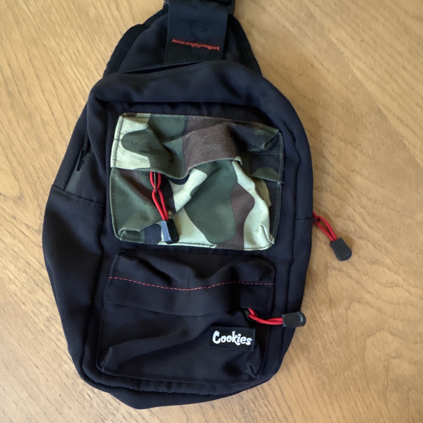 Cookies Black Crossbody Sling Bag Camo Pocket Zip Closure Medium Adjustable