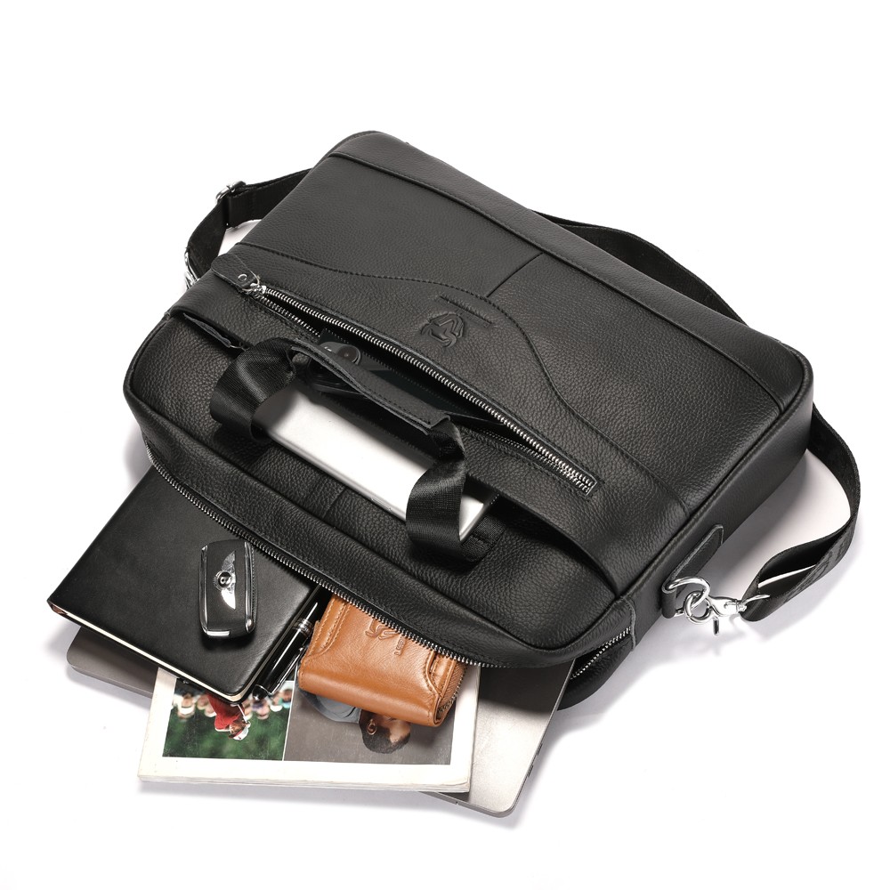 LEBULLBRO Men’s Leather Messenger Briefcase with Detachable Shoulder Strap