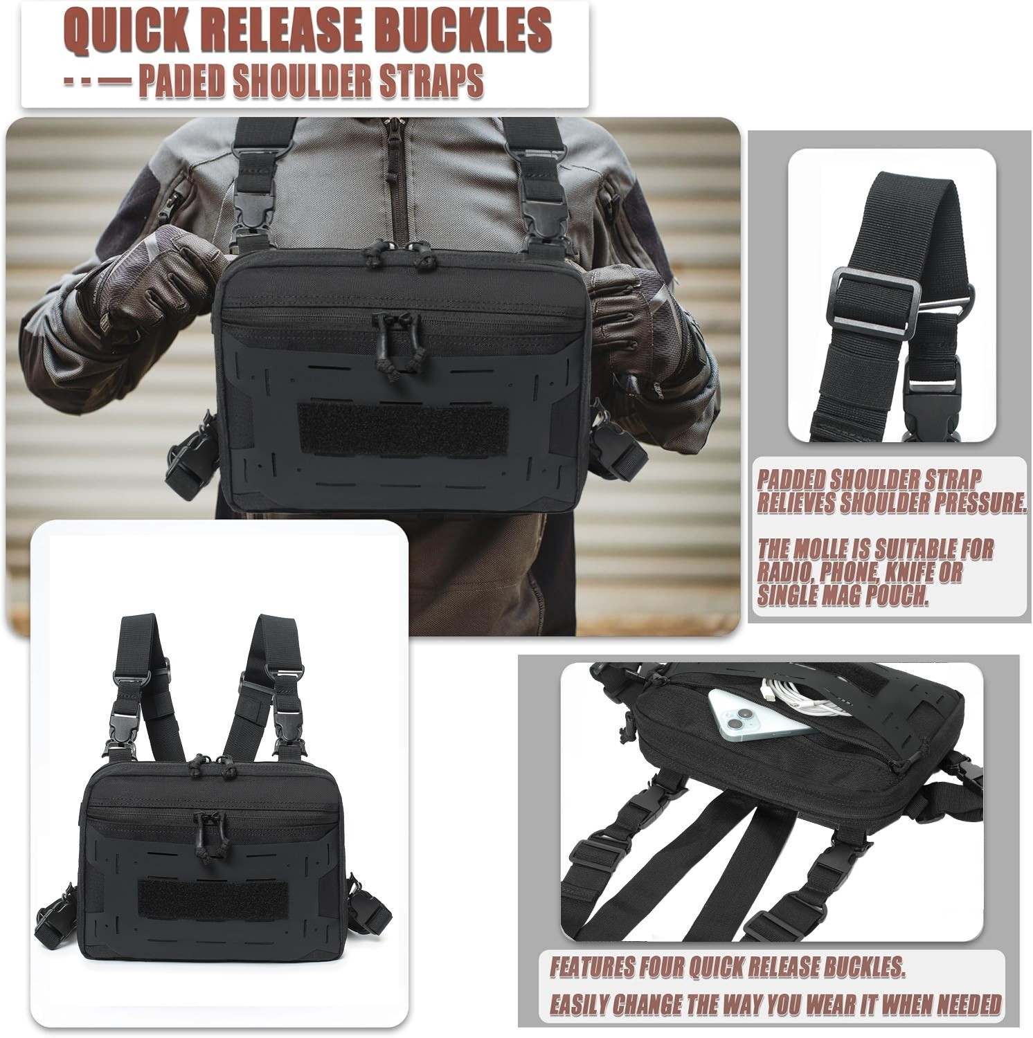 Tactical Chest Rig Pack for Men Running Chest Bag Molle Sport Utility Chest Pack