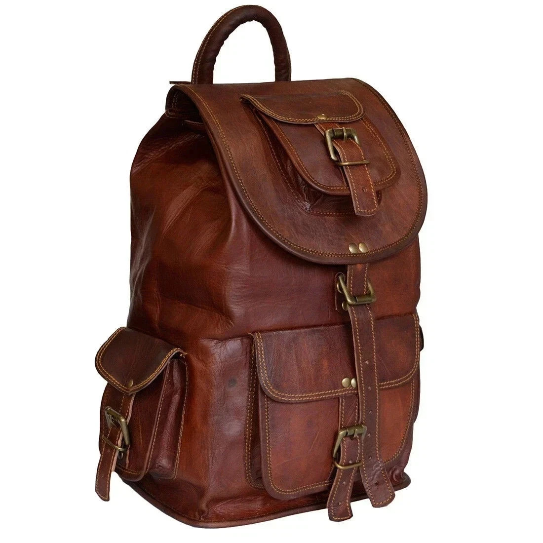 Explore Leather Bag Goat Genuine Laptop Rucksack Vintage Travel Men’s Brown Men