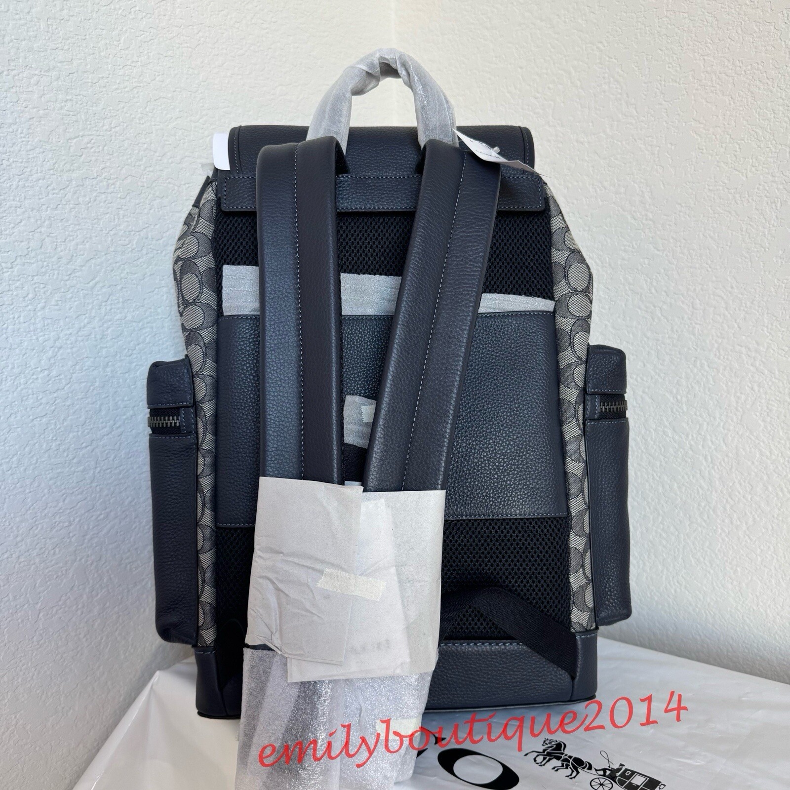 Coach CE523 Men’s Spring Backpack In Signature Jacquard Navy Midnight Blue Bag