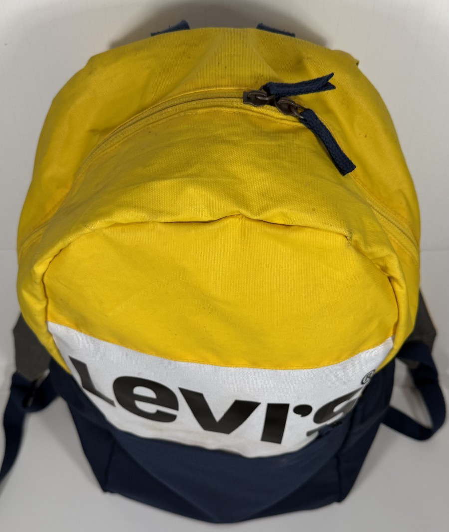 Levi’s Backpack – Yellow/White/Navy Blue Nylon 18 x 12 x 6 inches