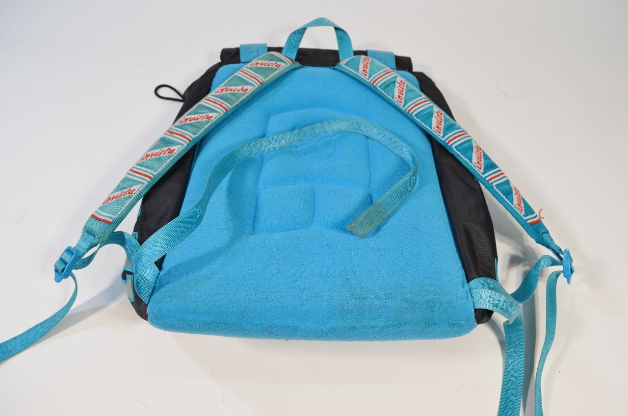 Invicta Jolly Black Backpack Black Teal Blue VTG Padded Italian Made in Italy