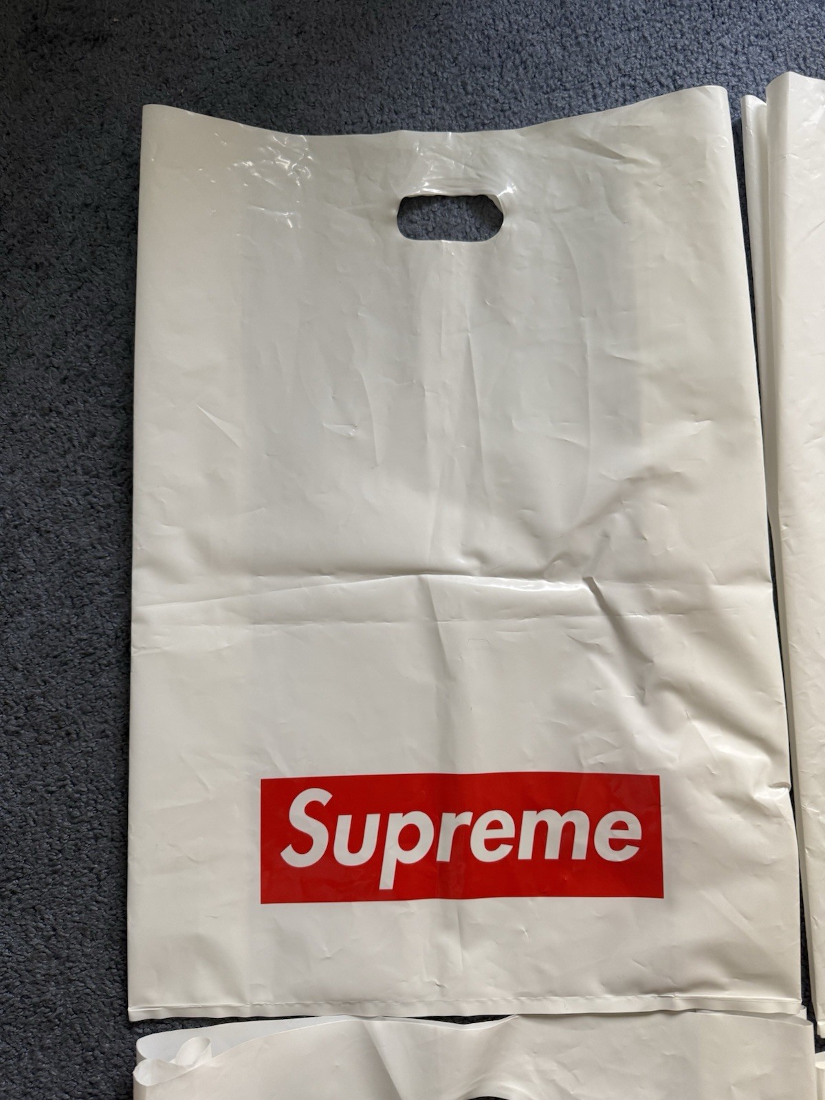 Supreme Red Box Logo Plastic Shopping Bags + 4 Supreme Logo Stickers Lot Of 4
