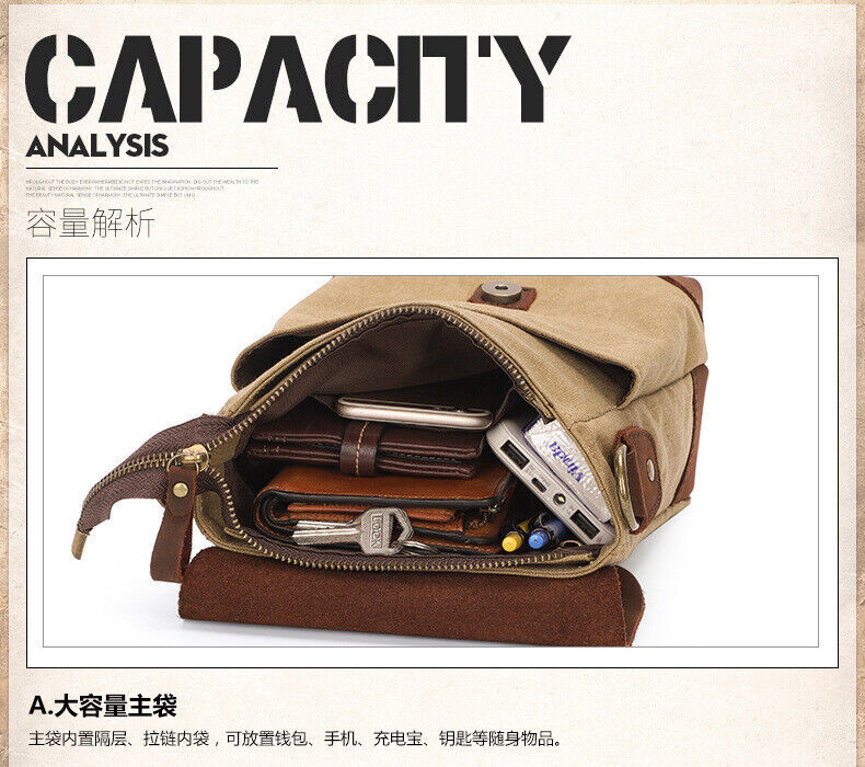 Men Canvas&Leather Shoulder/Messenger Bags 8 inches Business Casual Daypack