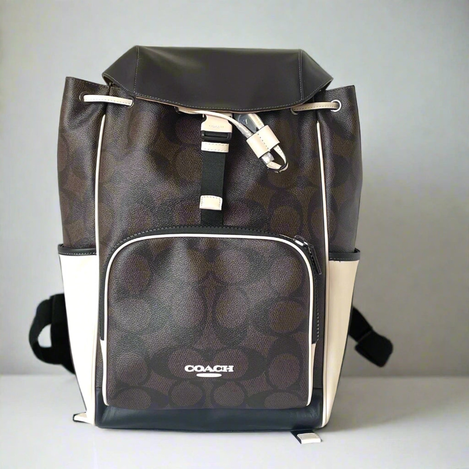 Coach Racer Backpack CY775 Walnut Chalk Colorblock Signature Laptop Bag