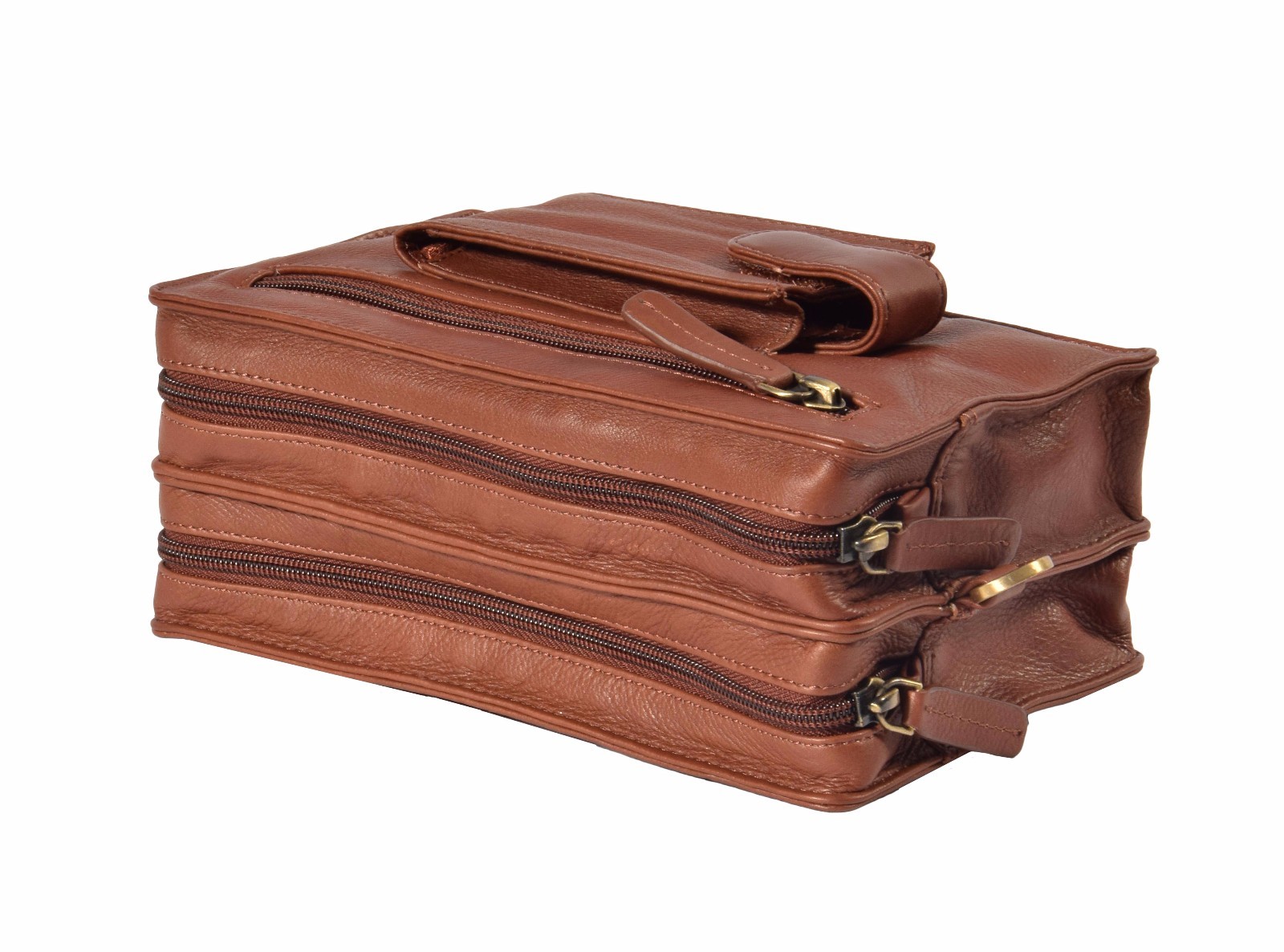 Mens Wrist Leather Bag Multi Zip Clutch Grab Mobile Money Travel Purse Brown