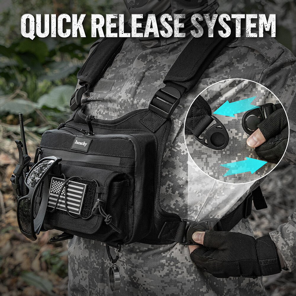 Black Tactical Combat Chest Rig Bag Front Pouch Recon Pack Sport Protective Vest