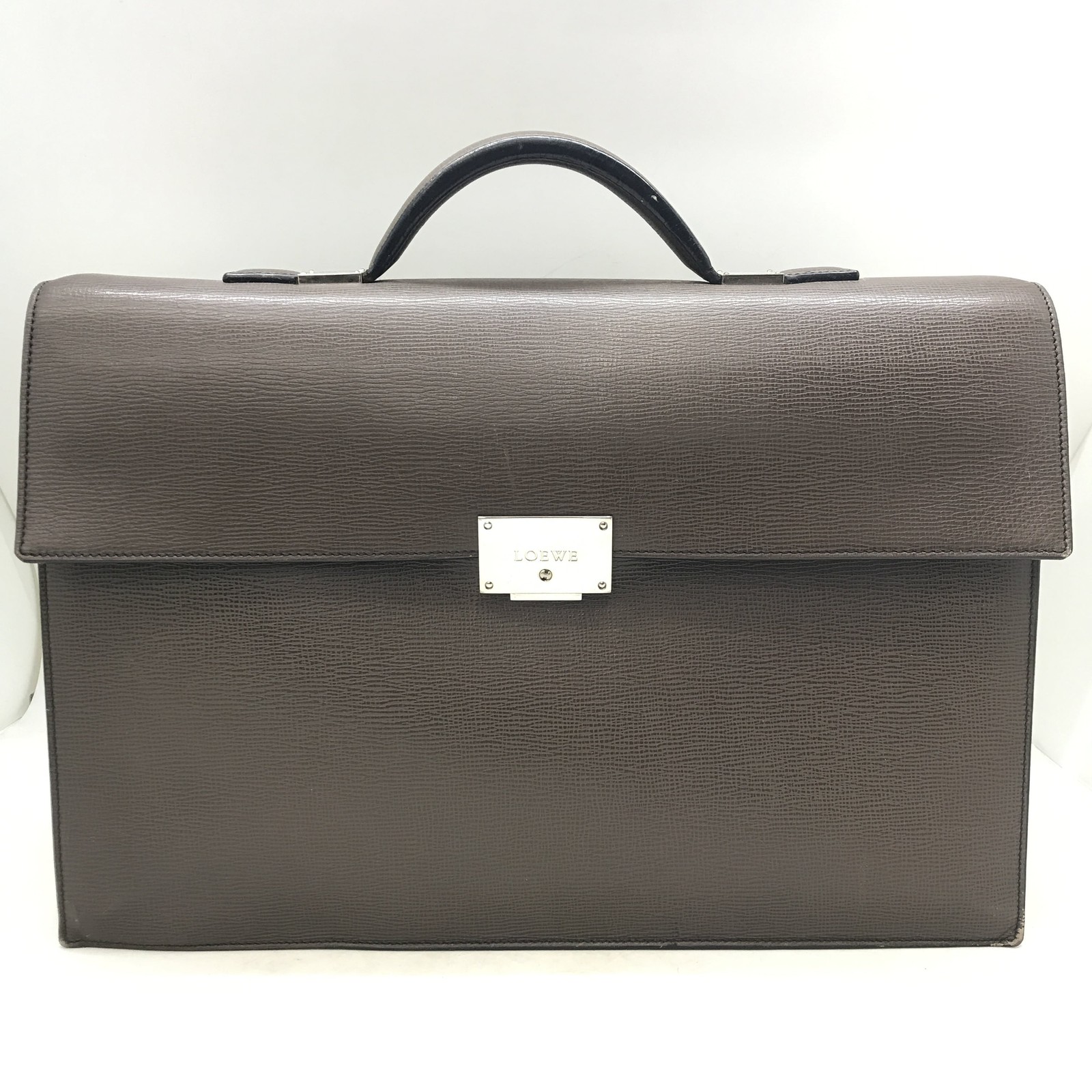 LOEWE Leather Briefcase Brown Business Bag Logo Authentic Men’s From JP