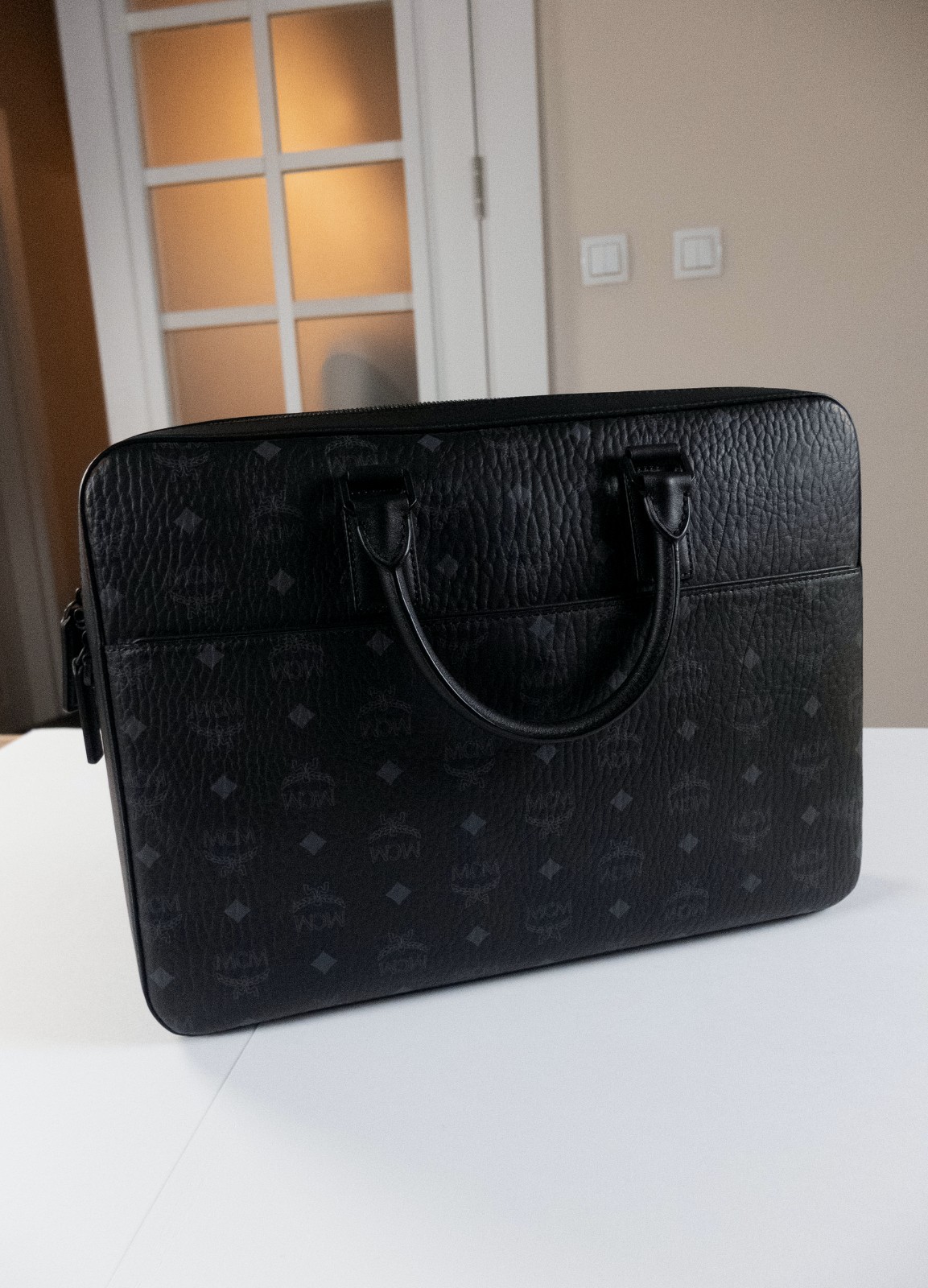 (NO CUSTOMS TAX) MCM Large Klassik Visetos black coated canvas briefcase bag