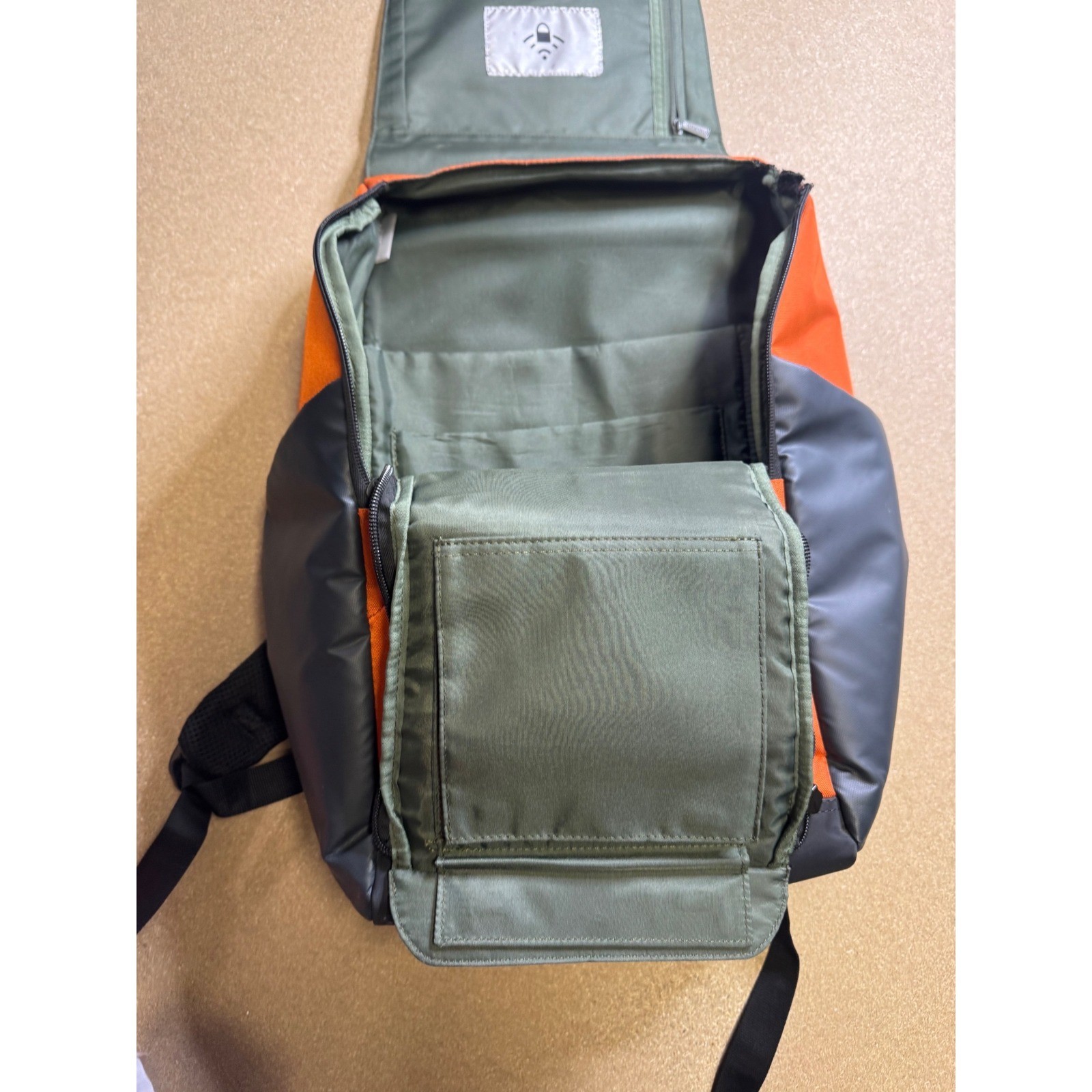 Delsey Orange Gray Tech Backpack Water Resistant Laptop Travel School Bag