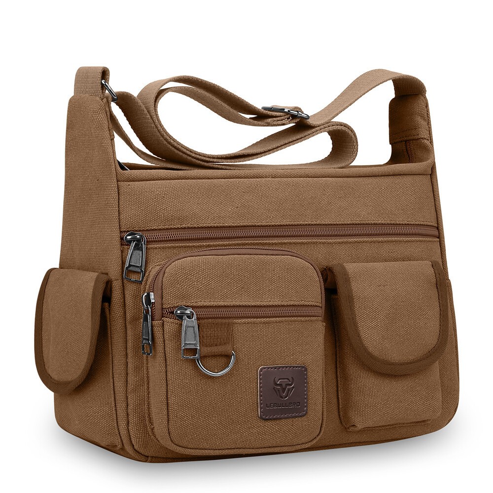 LEBULLBRO Mens Canvas Messenger Bag Shoulder Crossbody Military School Satchel